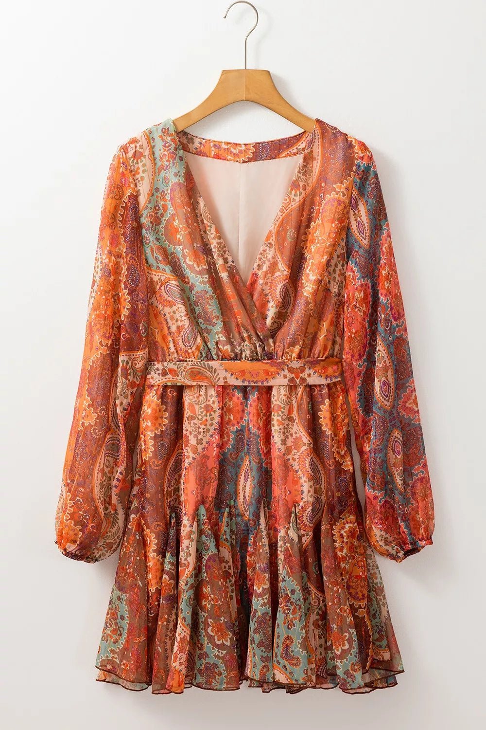 Boho Paisley Print Long Sleeve Mini Dress - Lara Moda