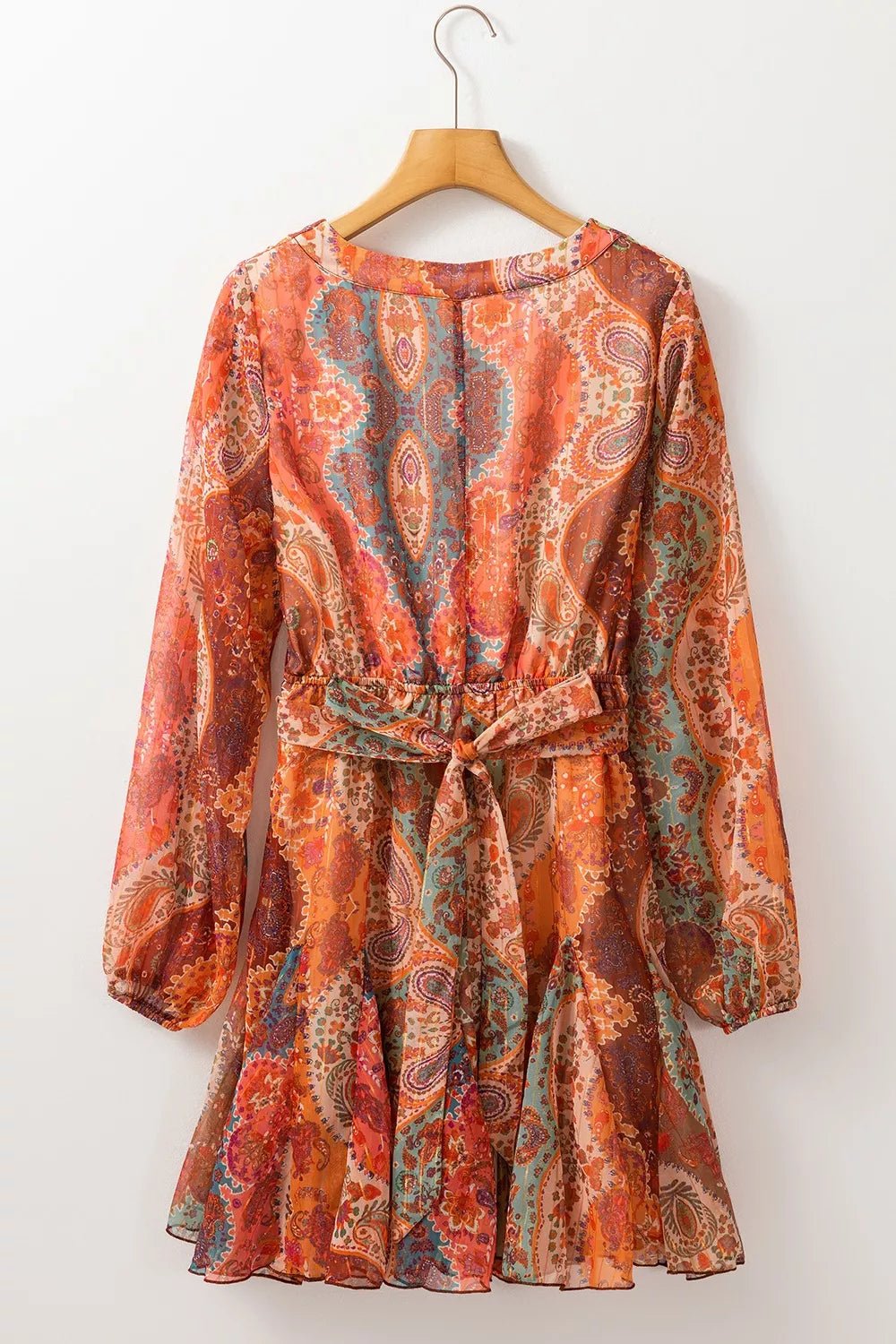 Boho Paisley Print Long Sleeve Mini Dress - Lara Moda