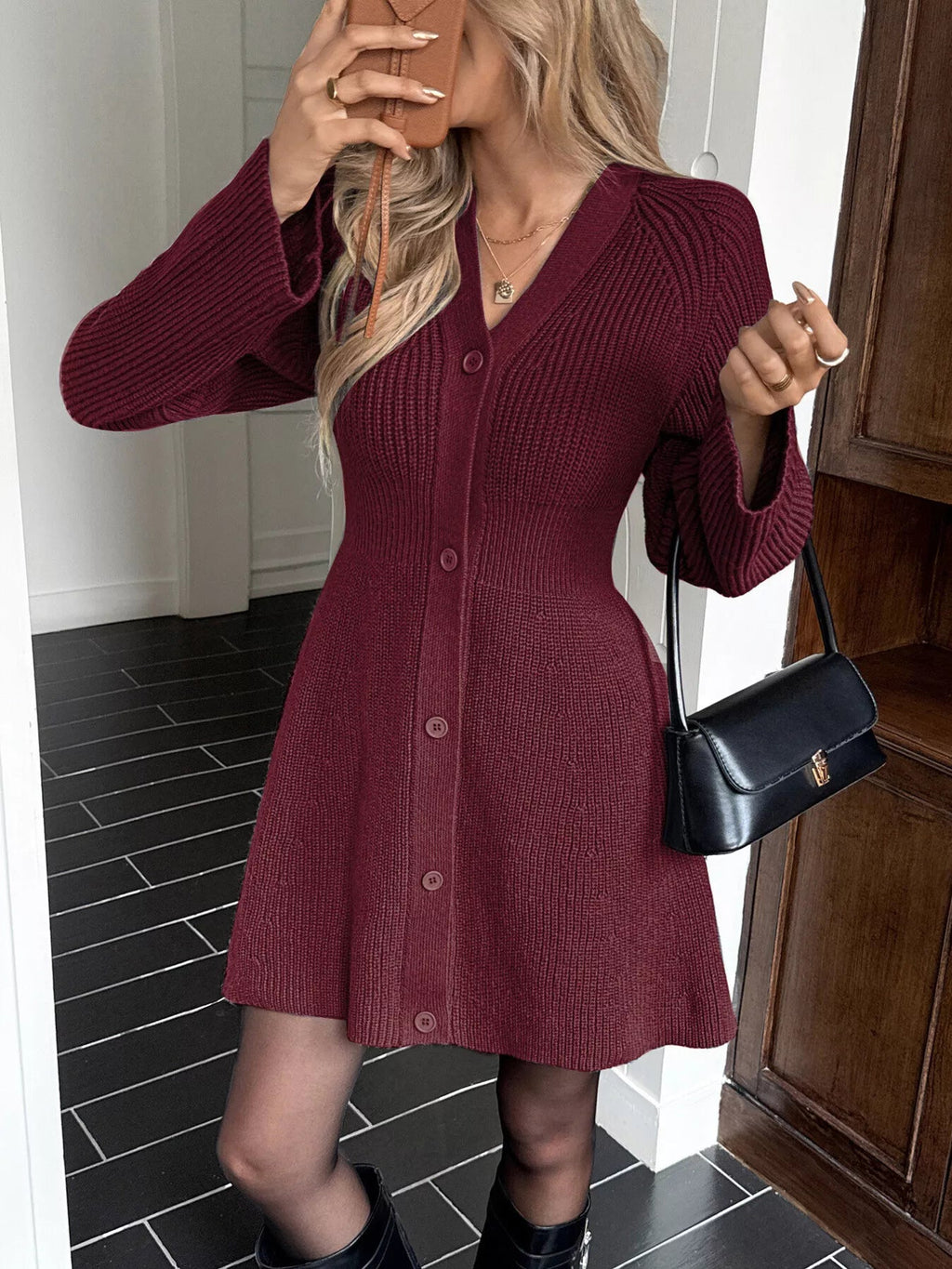 Button-Down Knitted Sweater Dress - Lara Moda