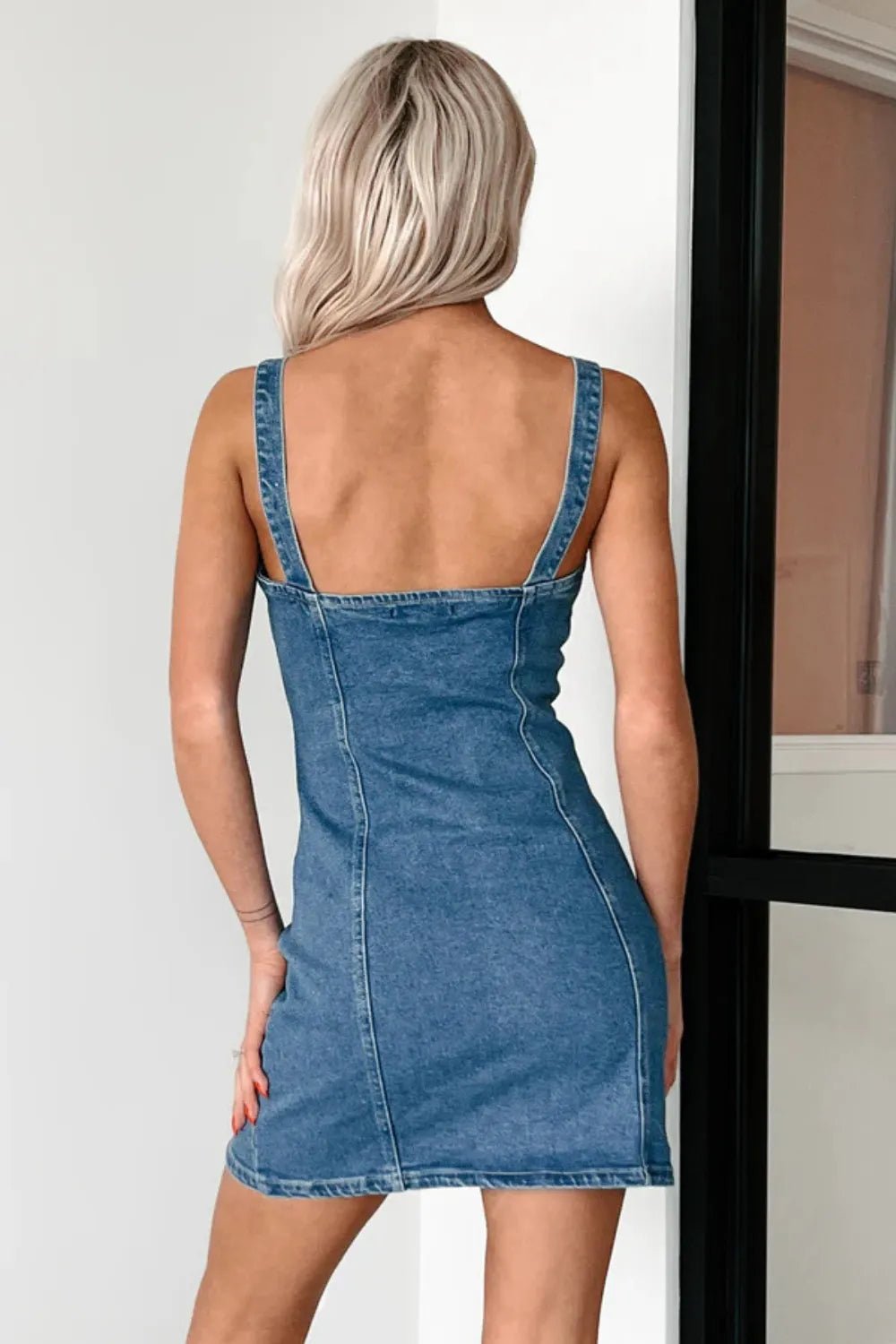 Button Down Mini Cami Denim Dress - Lara Moda