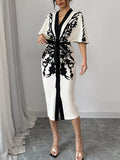 Button Front Half Sleeve Dress - Lara Moda