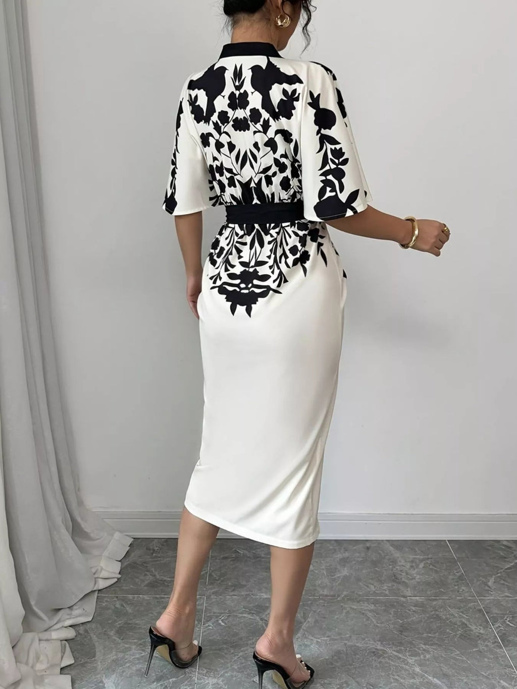 Button Front Half Sleeve Dress - Lara Moda