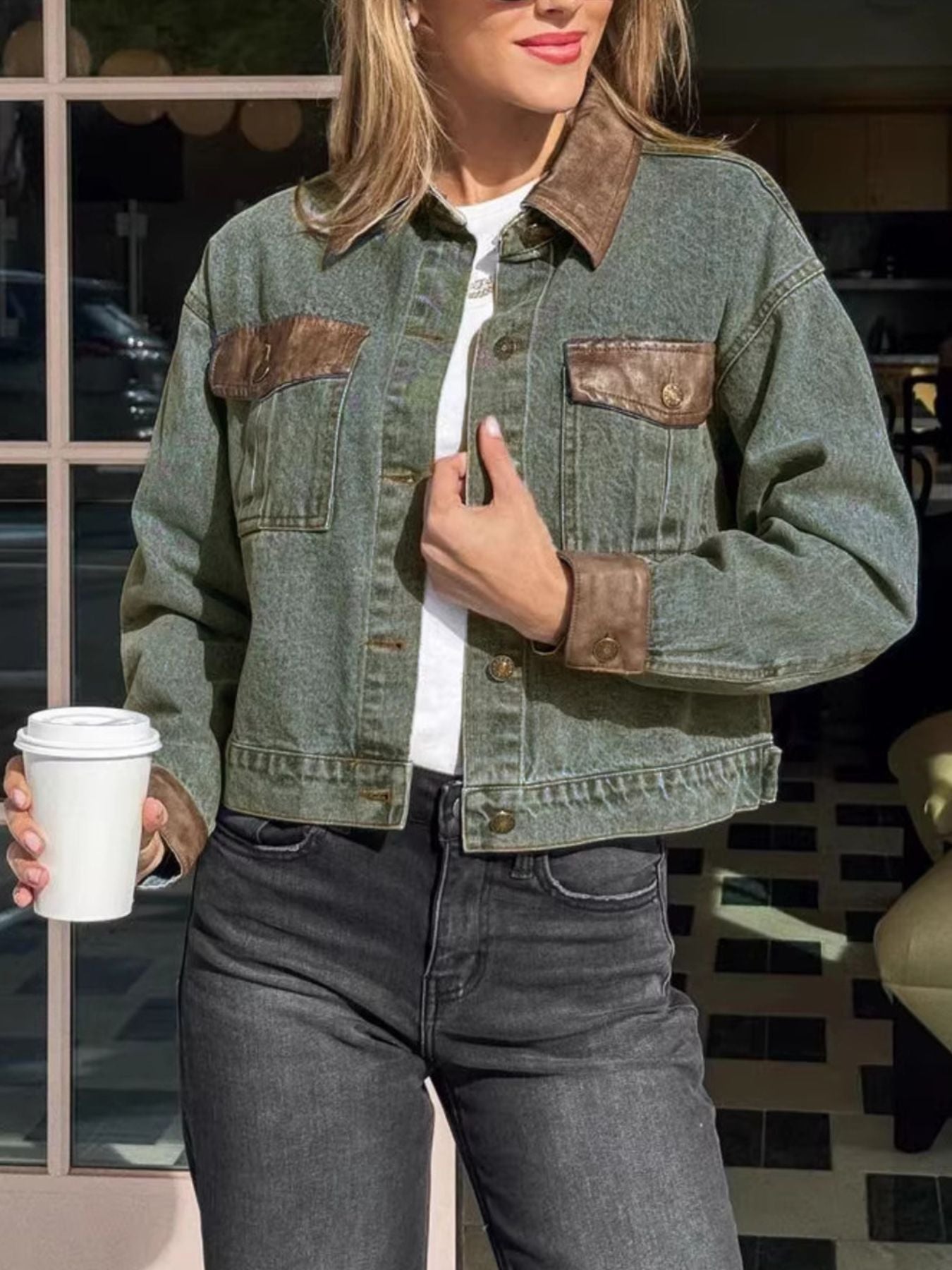 Button Up Chest Pockets Denim Jacket - Lara Moda