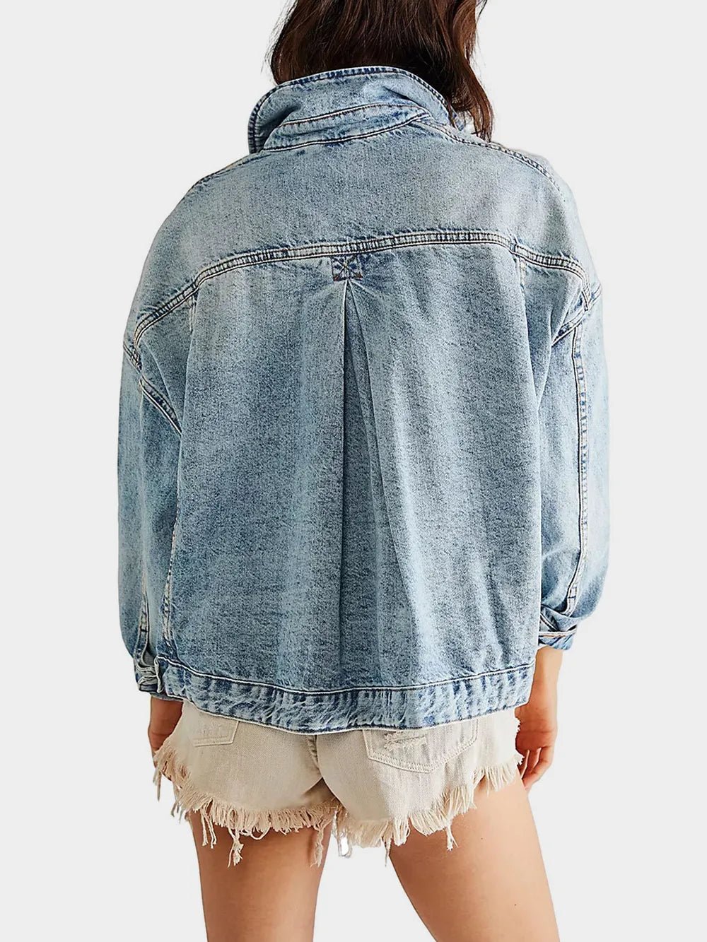 Button Up Long Sleeve Denim Jacket - Lara Moda