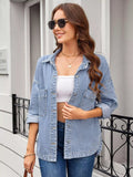 Button Up Long Sleeve Denim Shirt - Lara Moda
