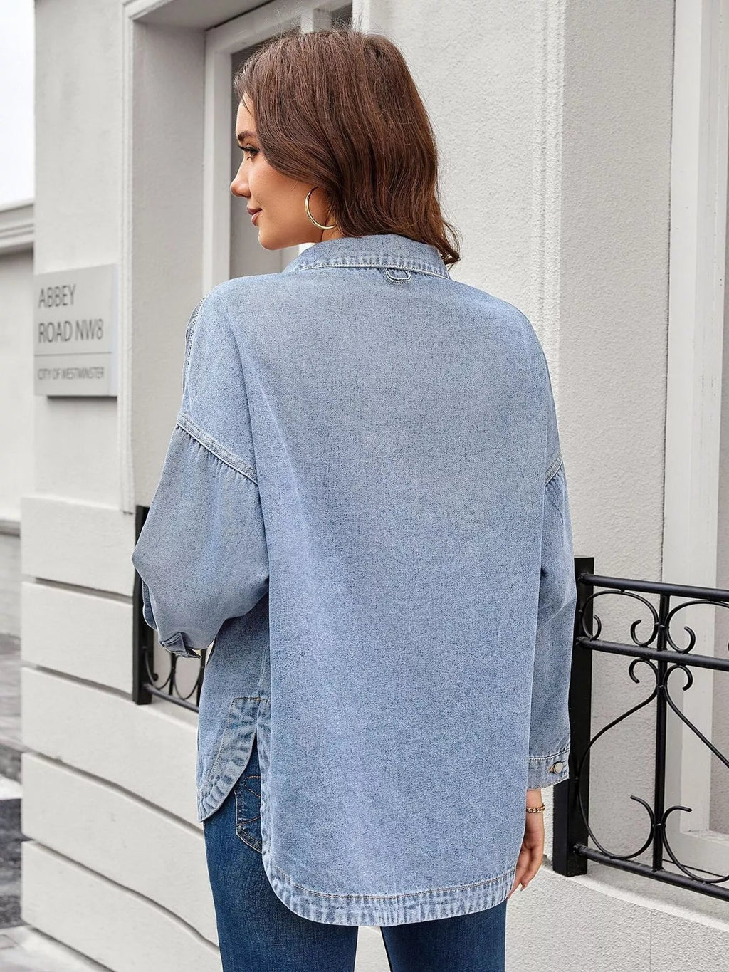 Button Up Long Sleeve Denim Shirt - Lara Moda