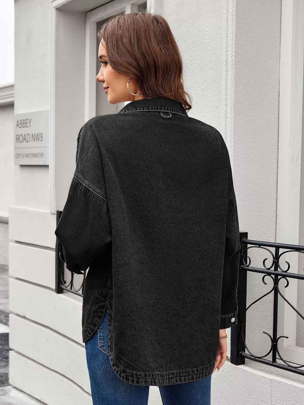 Button Up Long Sleeve Denim Shirt - Lara Moda