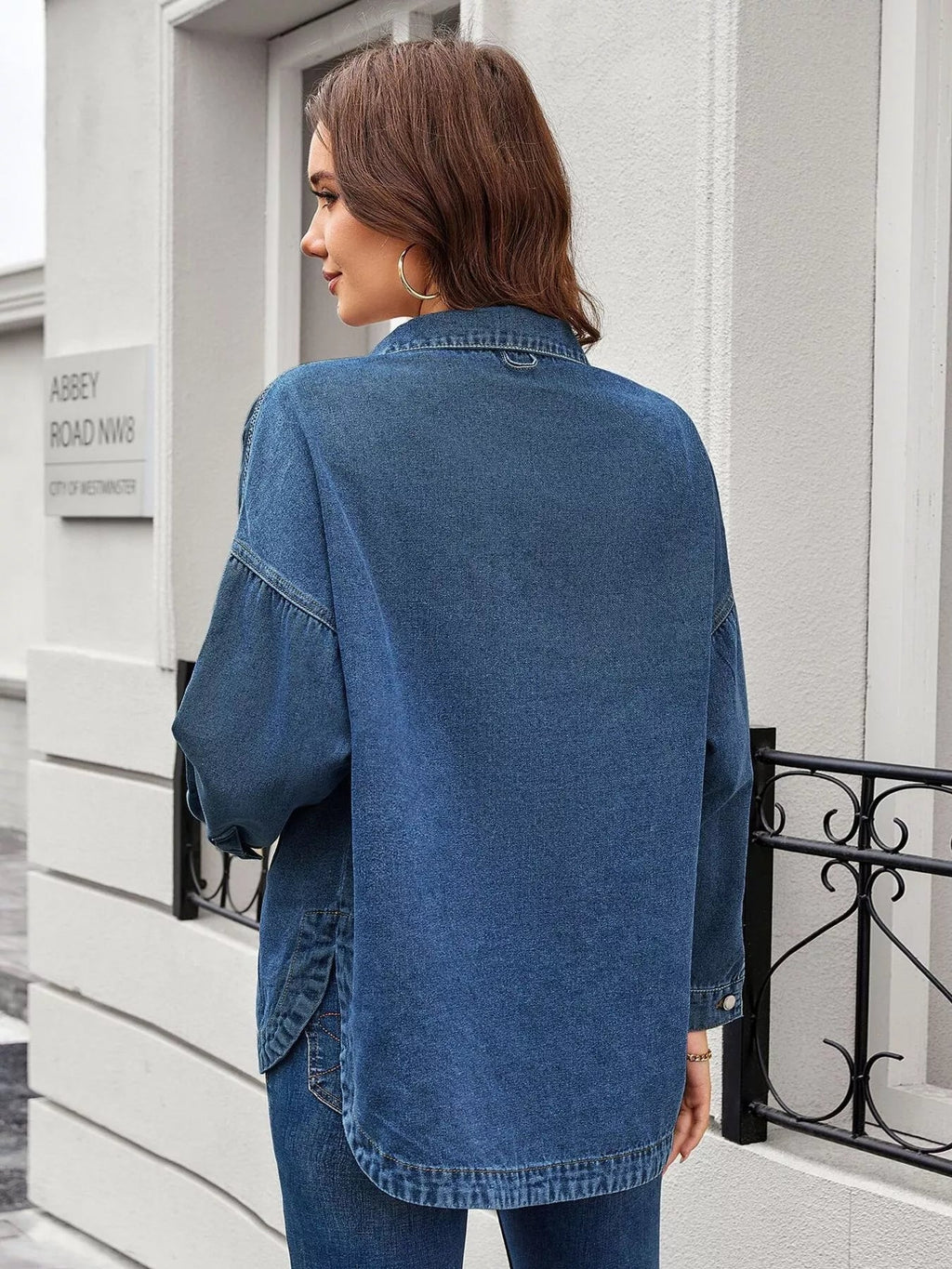 Button Up Long Sleeve Denim Shirt - Lara Moda