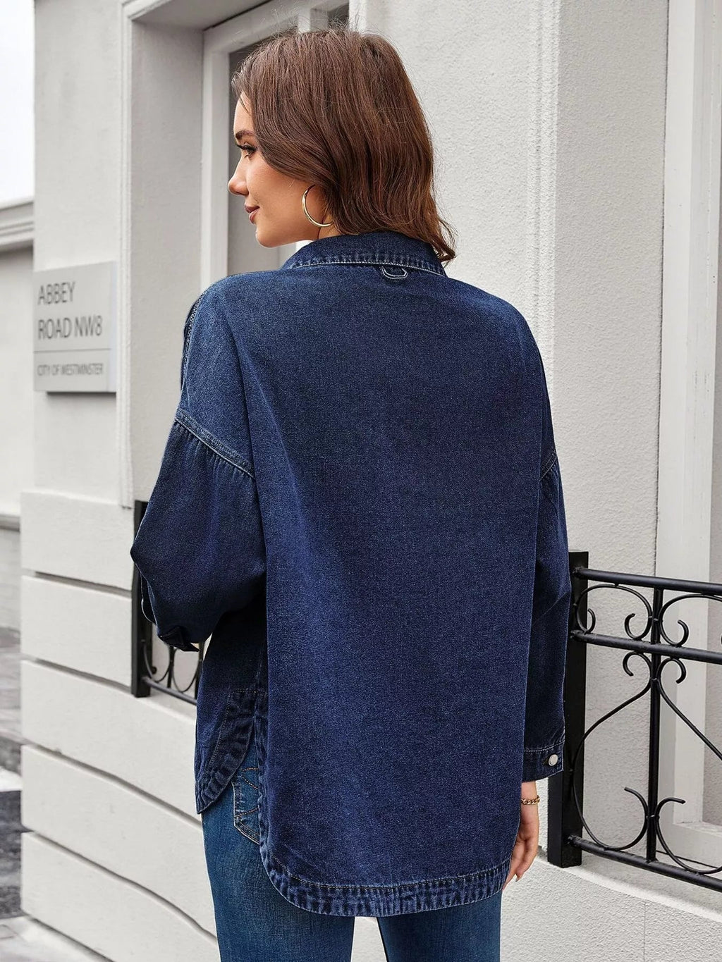 Button Up Long Sleeve Denim Shirt - Lara Moda
