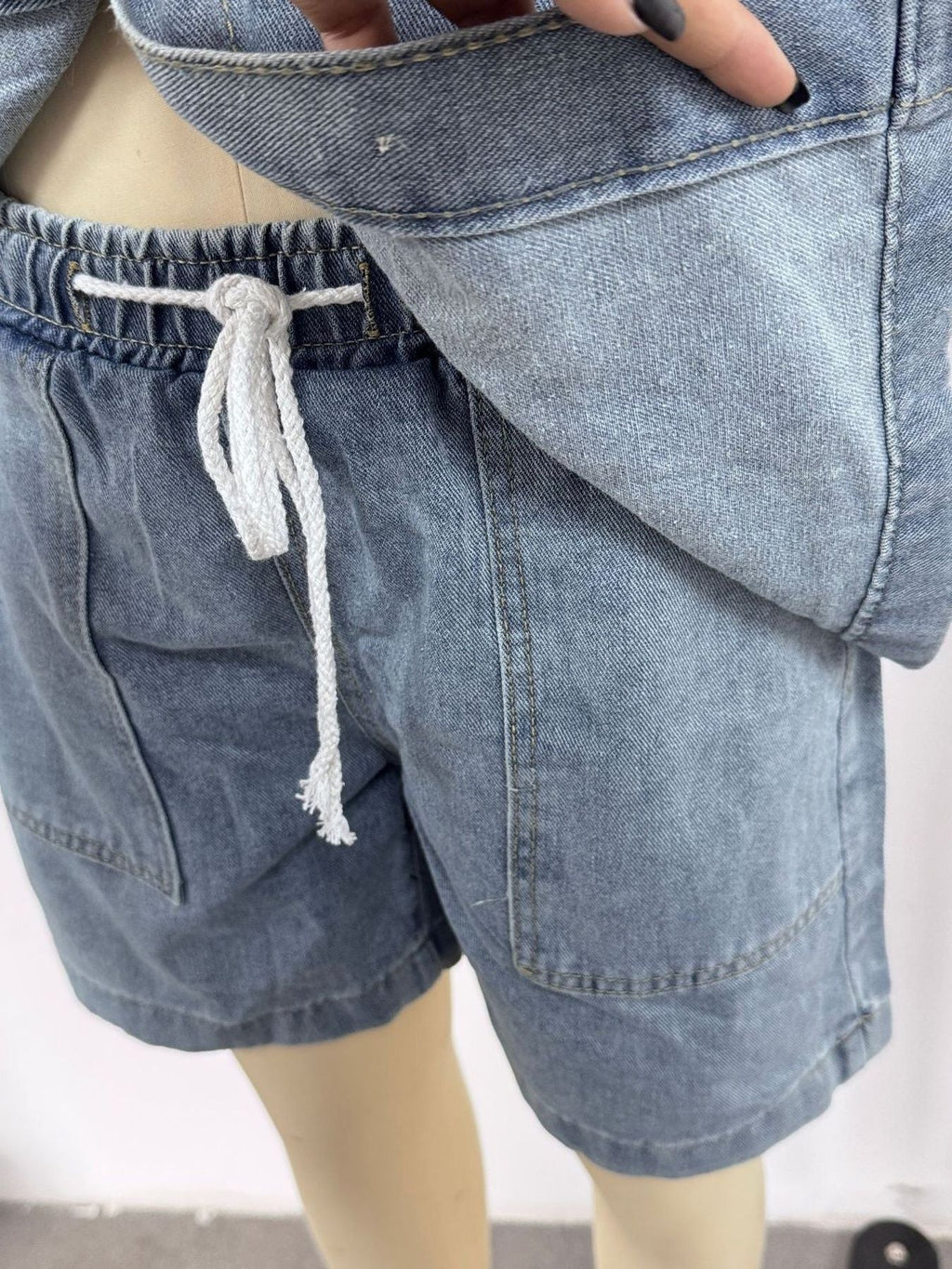 Button Up Short Sleeve Top and Shorts Denim Set - Lara Moda