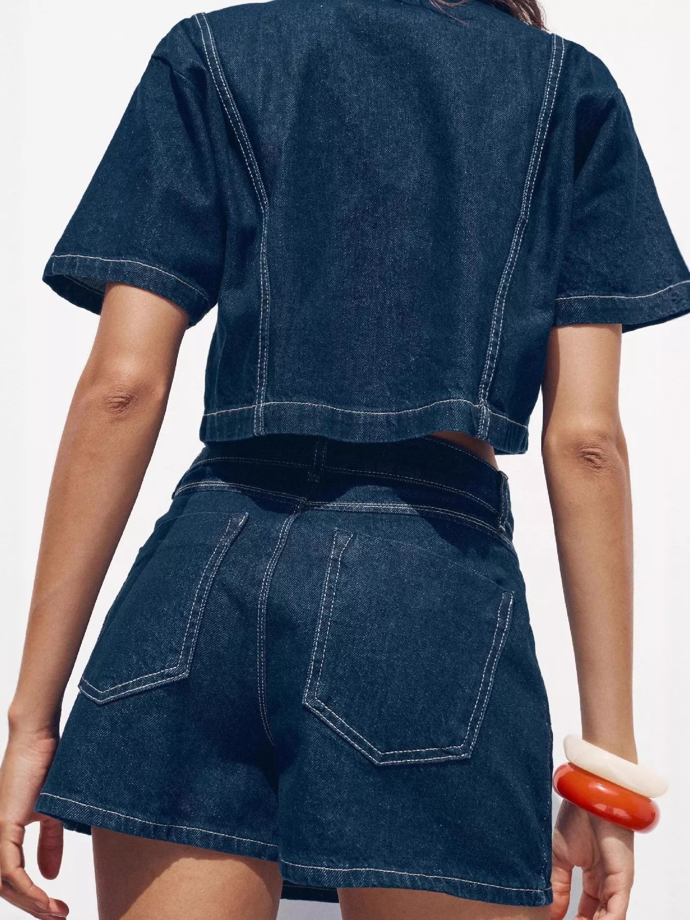 Button Up Short Sleeve Top and Skort Denim Set - Lara Moda
