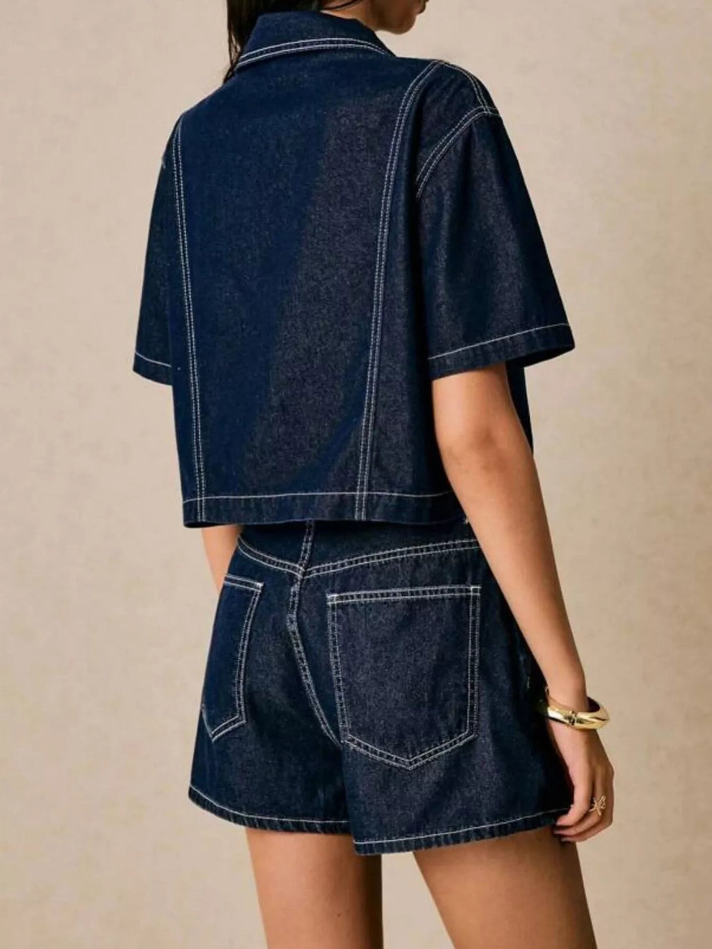 Button Up Short Sleeve Top and Skort Denim Set - Lara Moda