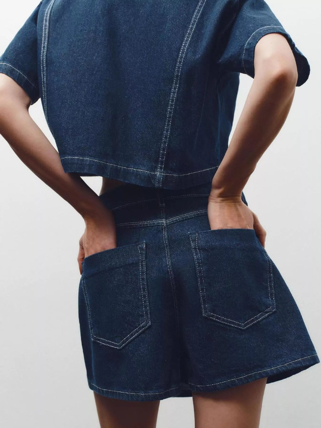 Button Up Short Sleeve Top and Skort Denim Set - Lara Moda