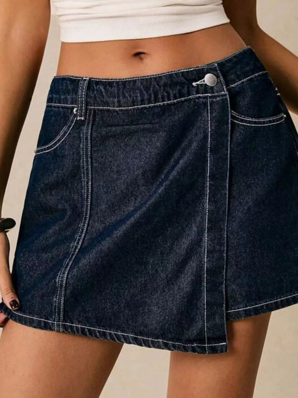 Button Up Short Sleeve Top and Skort Denim Set - Lara Moda