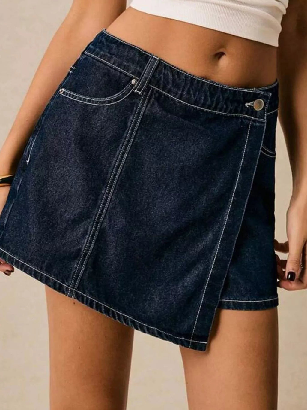 Button Up Short Sleeve Top and Skort Denim Set - Lara Moda