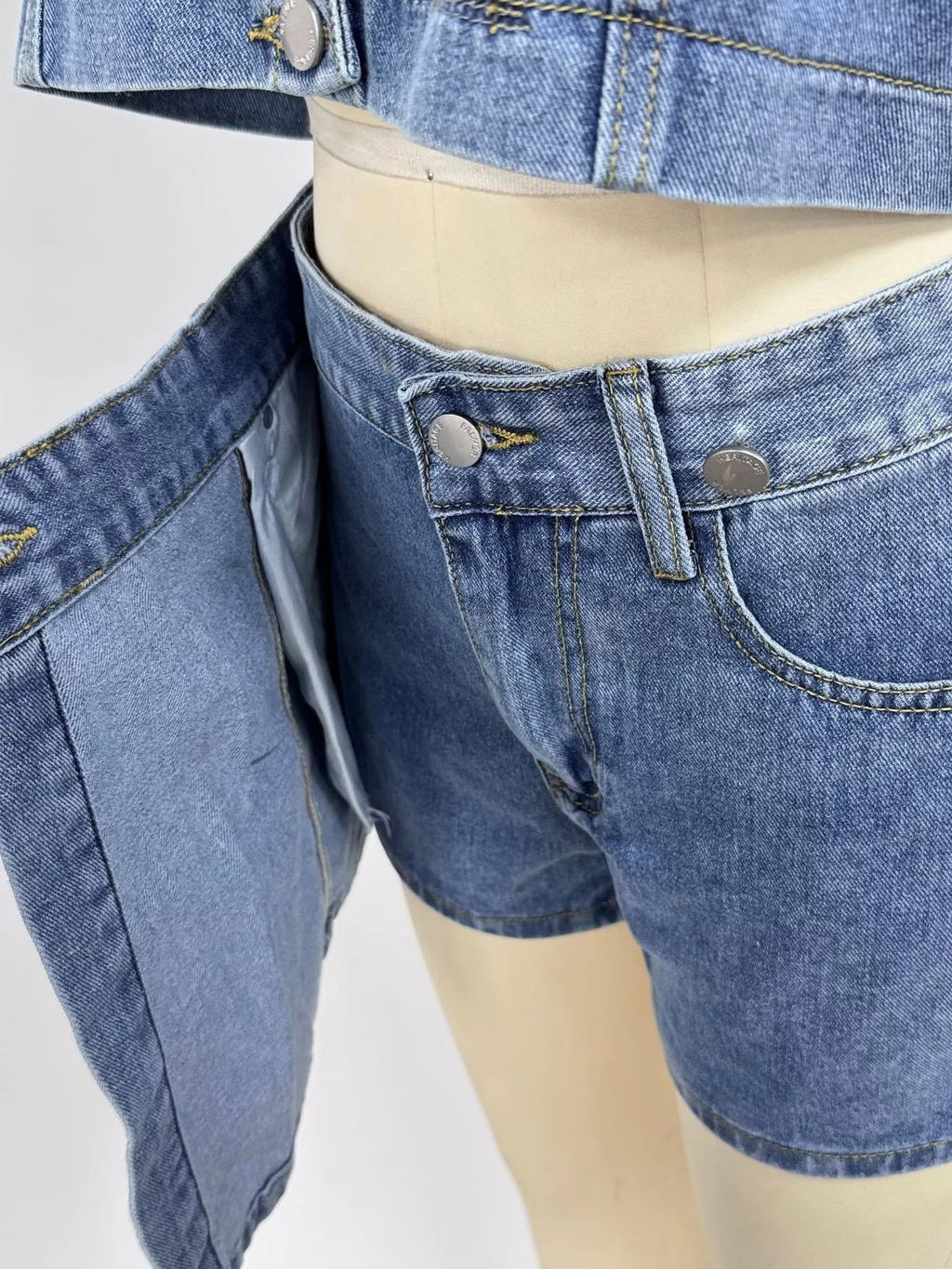 Button Up Short Sleeve Top and Skort Denim Set - Lara Moda