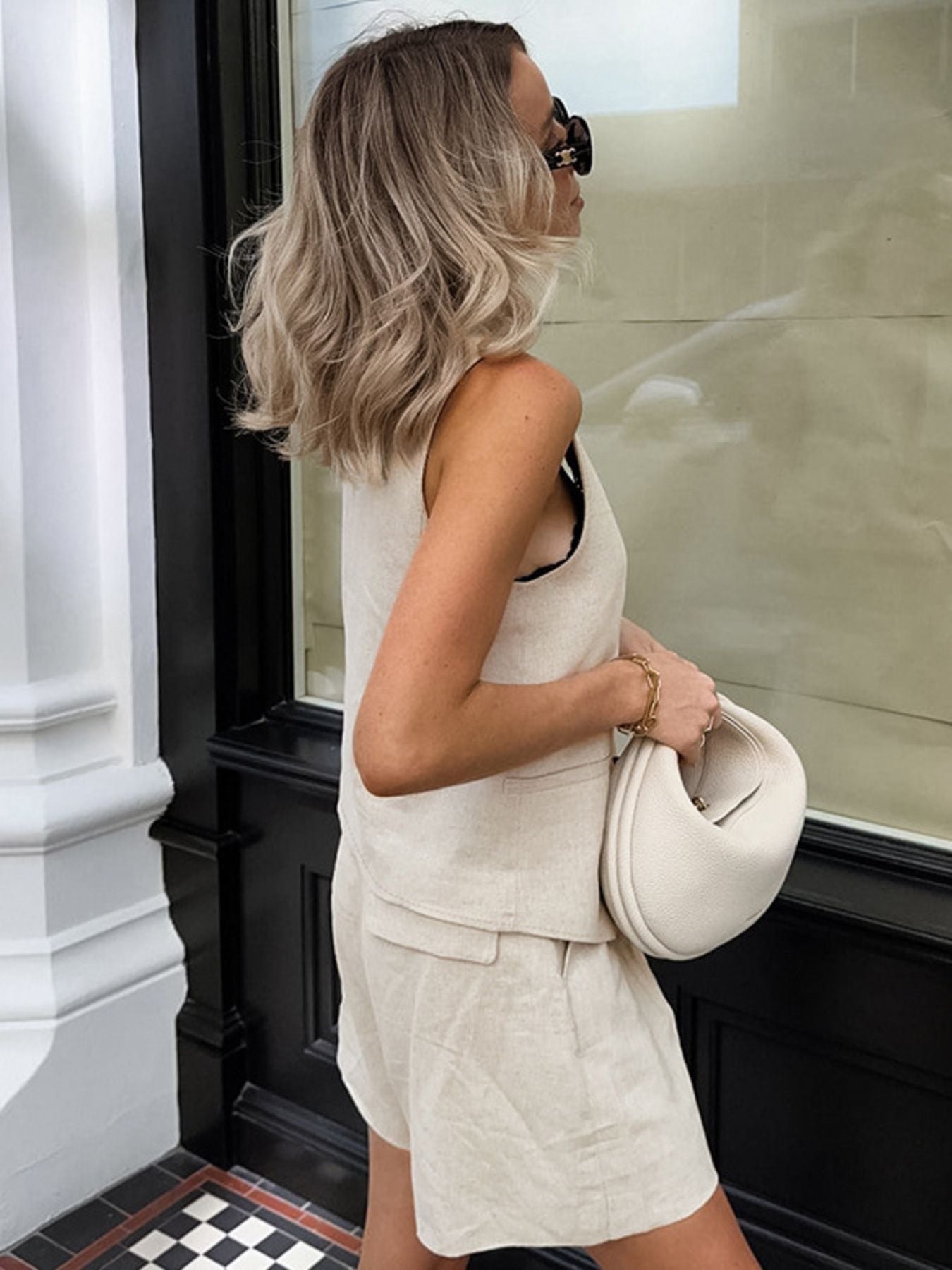 Button Up Vest and Shorts Set - Lara Moda