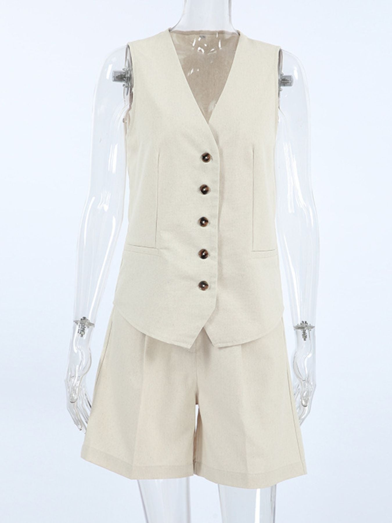 Button Up Vest and Shorts Set - Lara Moda