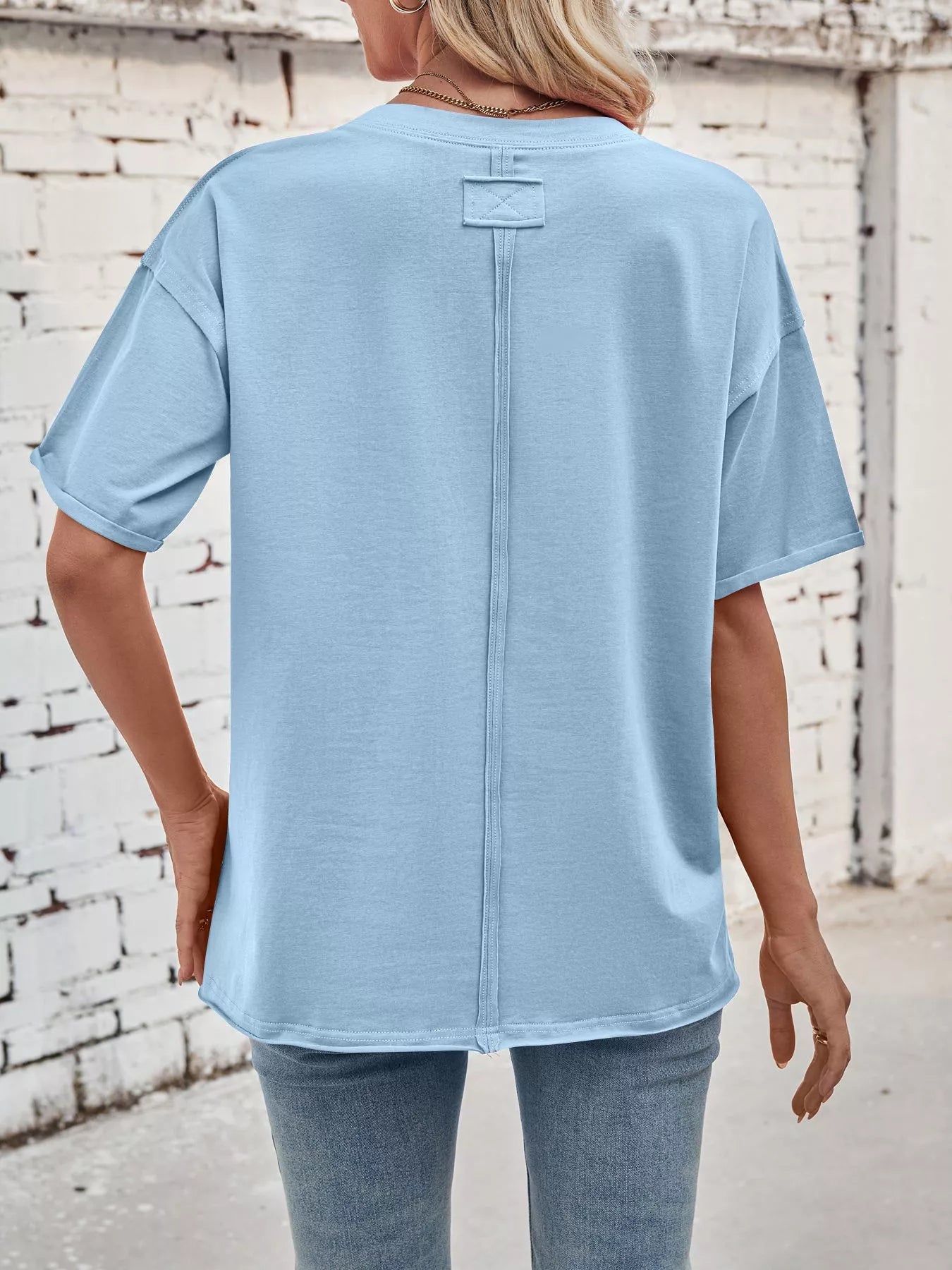 Casual Loose Fit Solid Color T-Shirt - Lara Moda