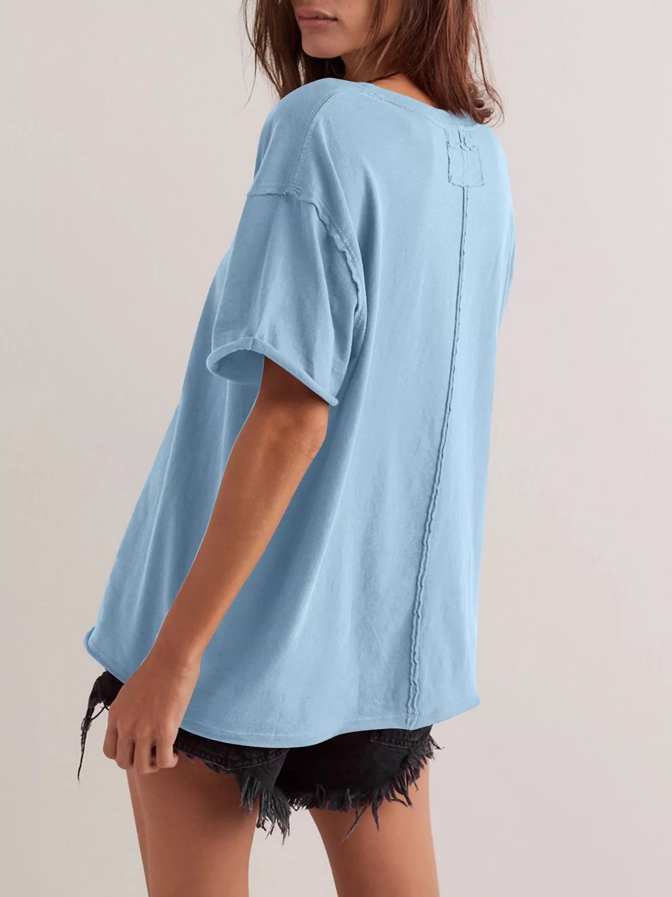 Casual Loose Fit Solid Color T-Shirt - Lara Moda