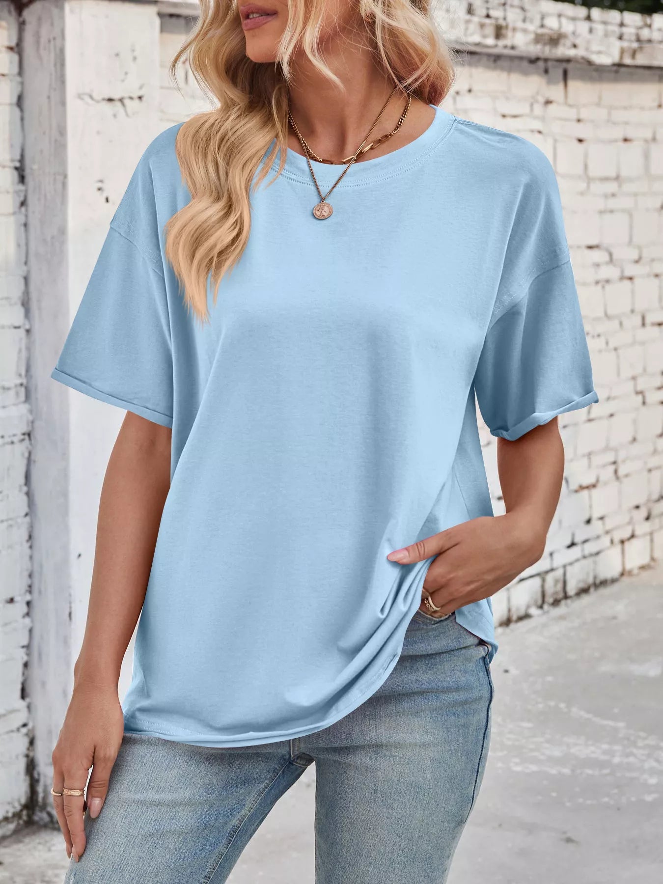 Casual Loose Fit Solid Color T-Shirt - Lara Moda