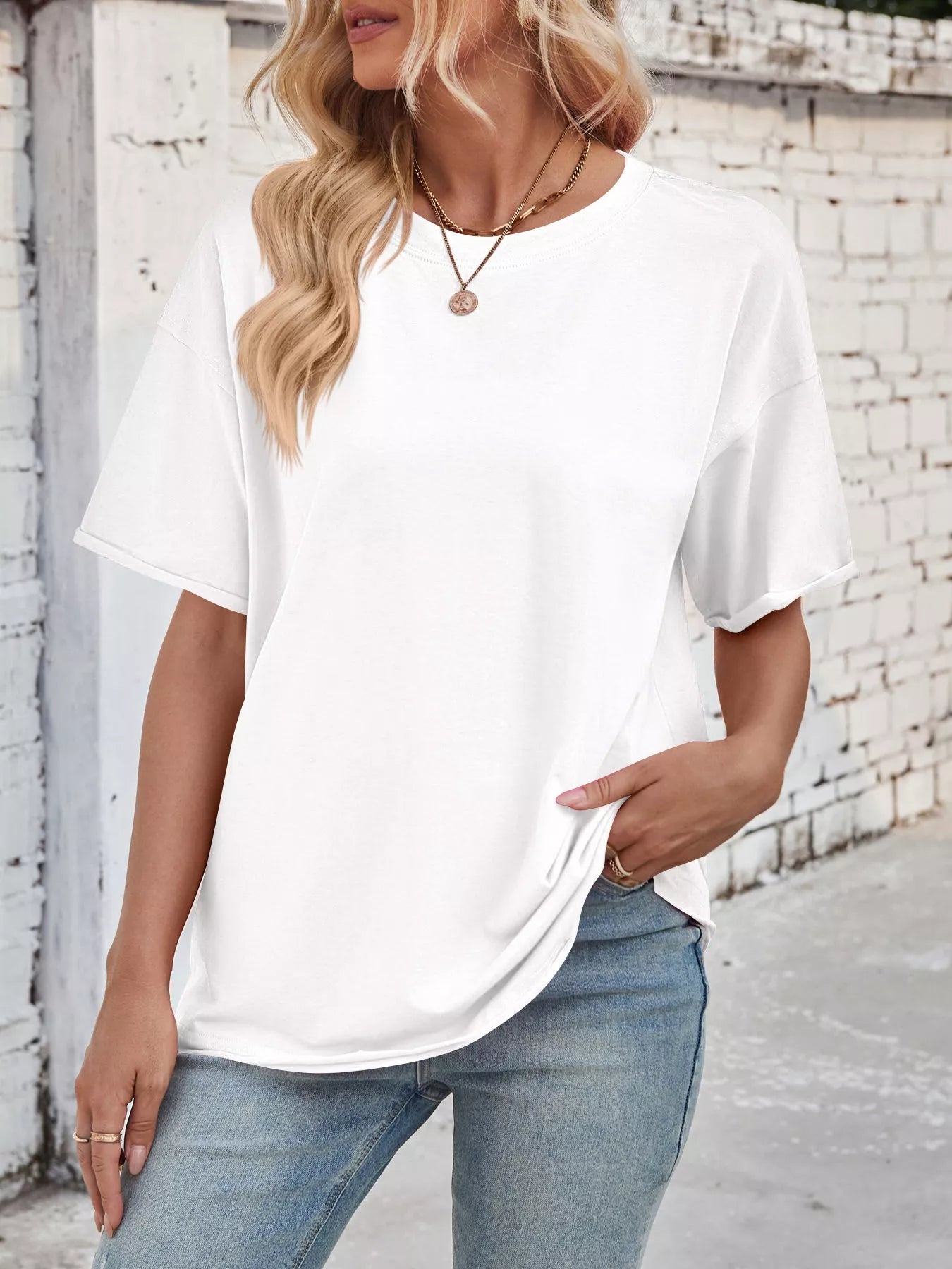 Casual Loose Fit Solid Color T-Shirt - Lara Moda
