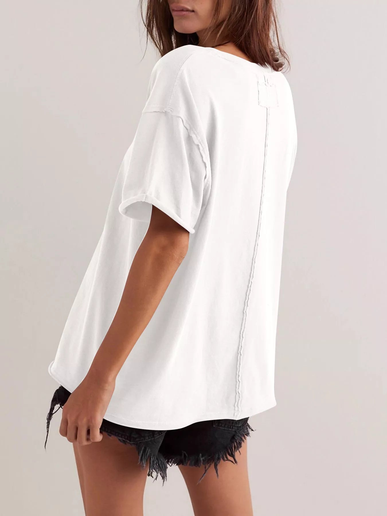 Casual Loose Fit Solid Color T-Shirt - Lara Moda