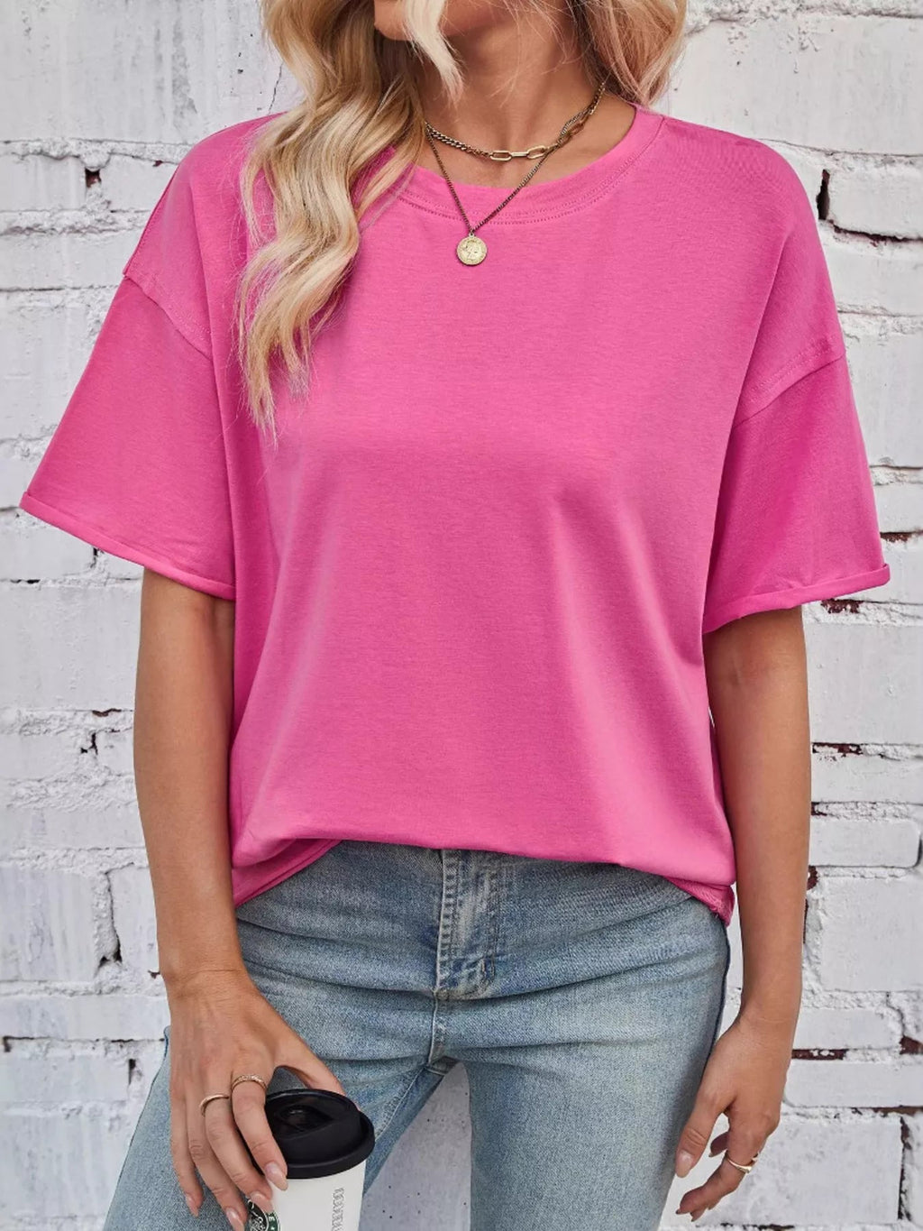 Casual Loose Fit Solid Color T-Shirt - Lara Moda