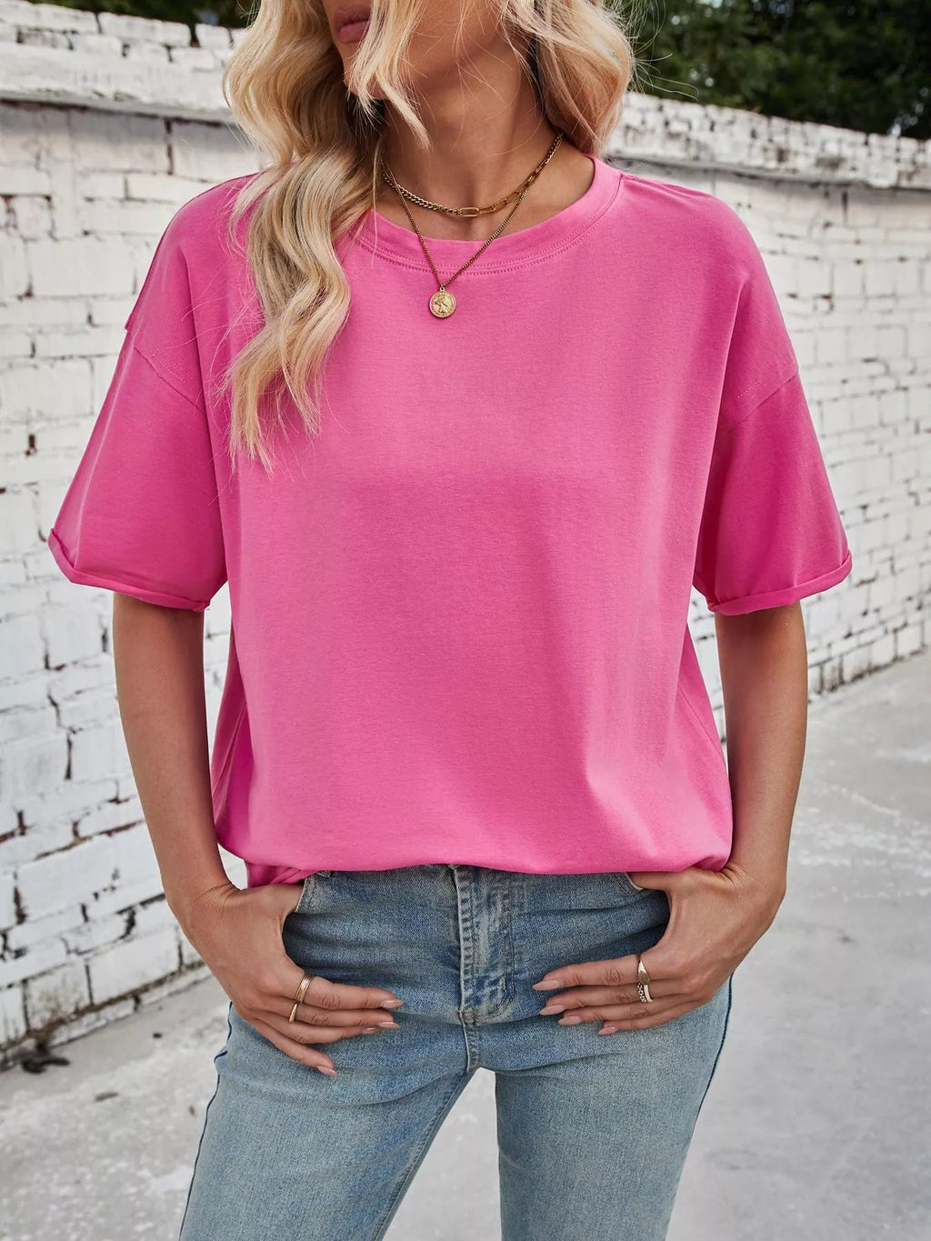 Casual Loose Fit Solid Color T-Shirt - Lara Moda