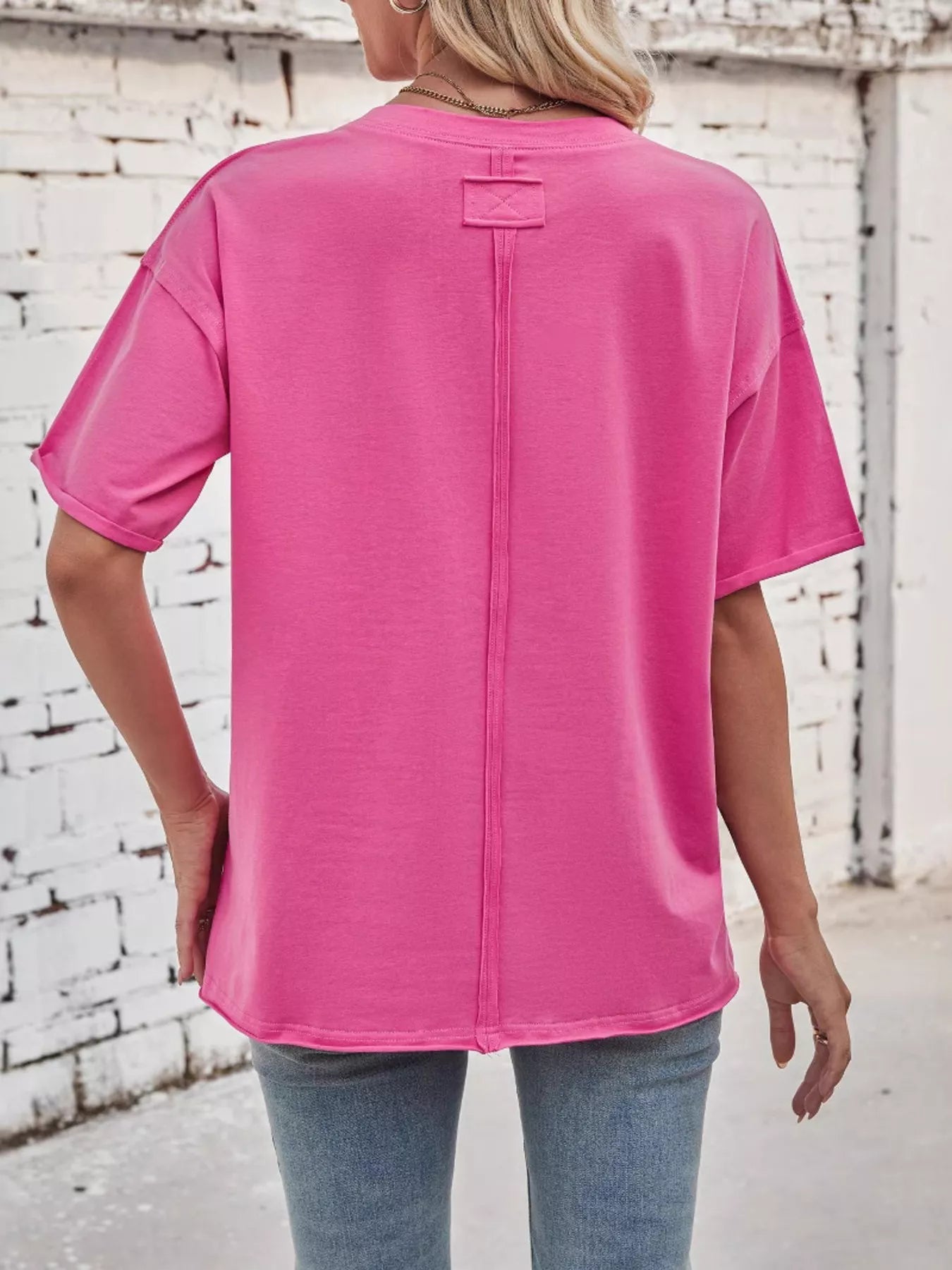 Casual Loose Fit Solid Color T-Shirt - Lara Moda
