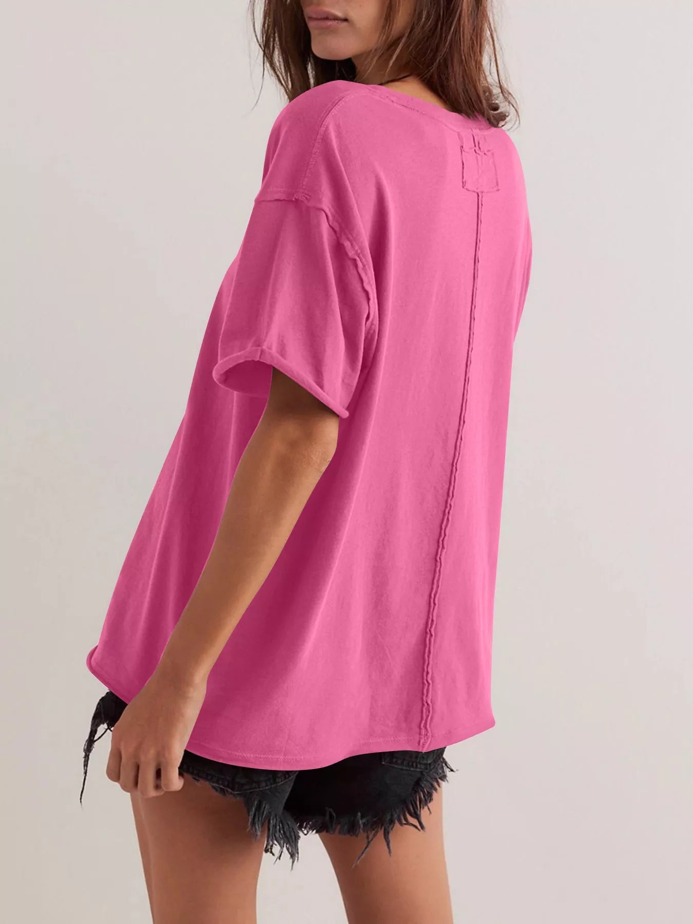 Casual Loose Fit Solid Color T-Shirt - Lara Moda