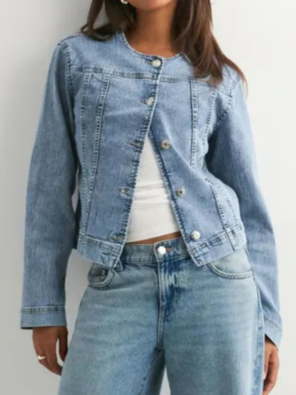 Classic Button-Down Denim Jacket - Lara Moda