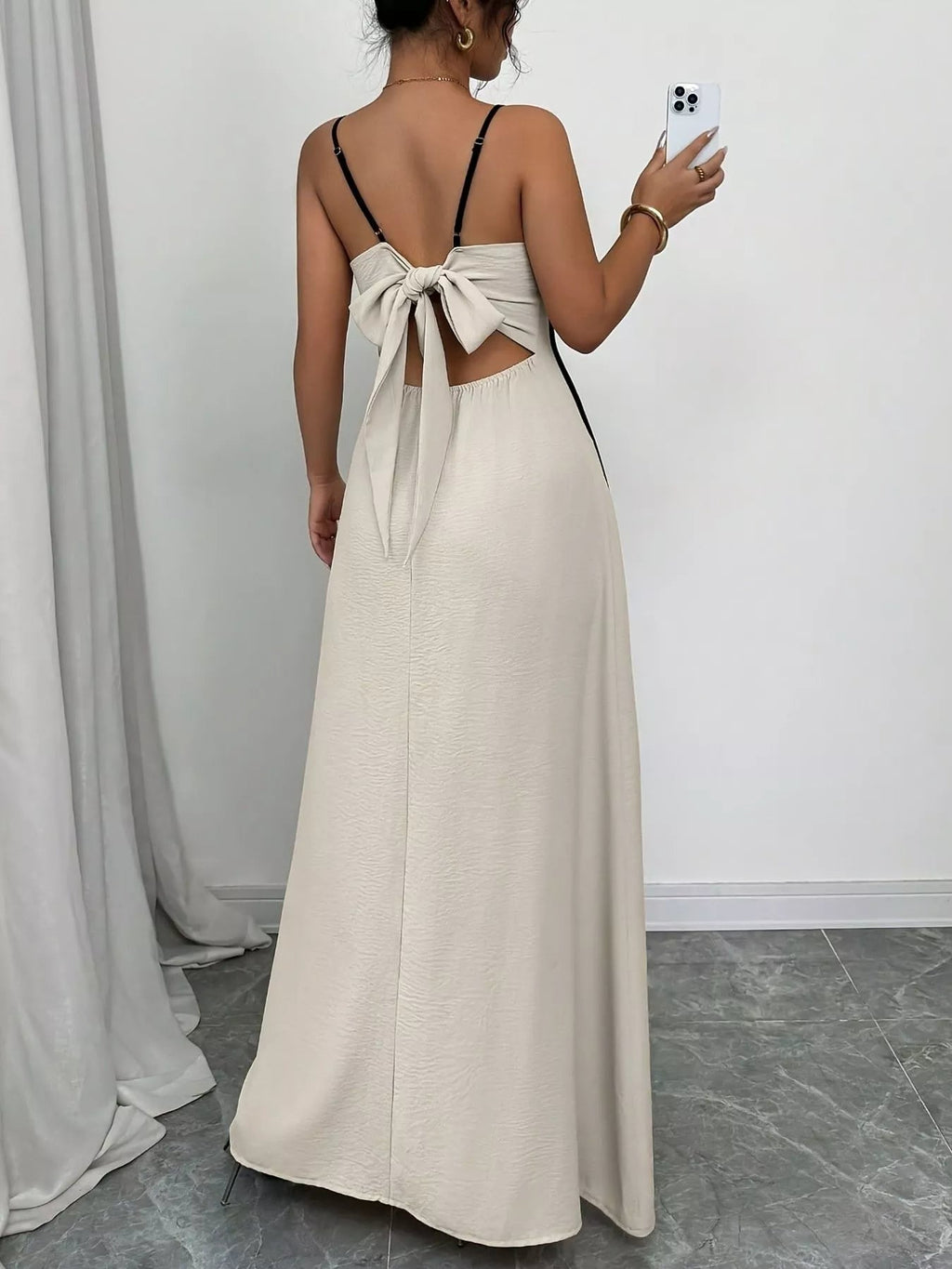 Contrast Trim Spaghetti Strap Maxi Dress - Lara Moda