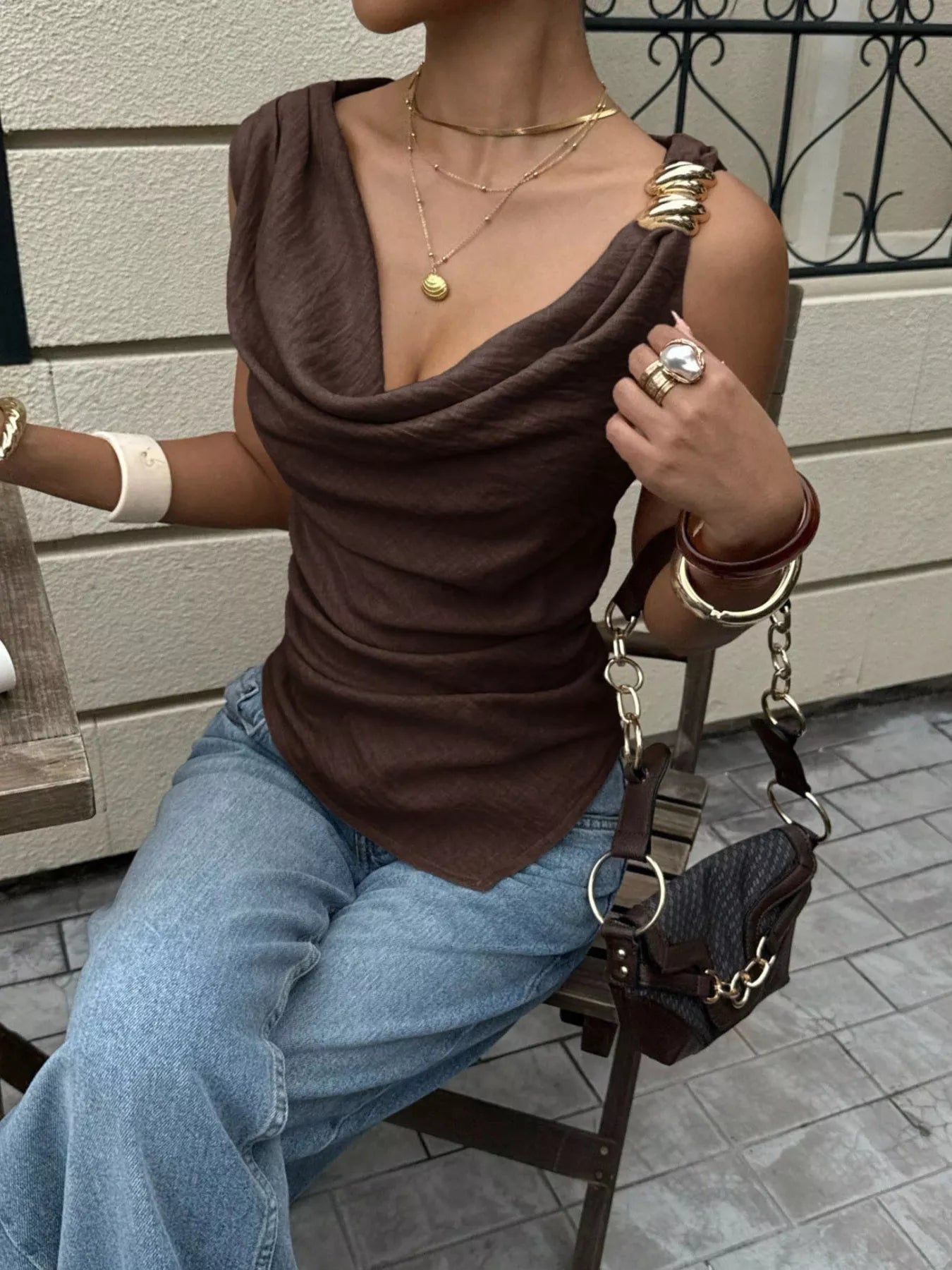 Cowl Neck Sleeveless Tank - Lara Moda