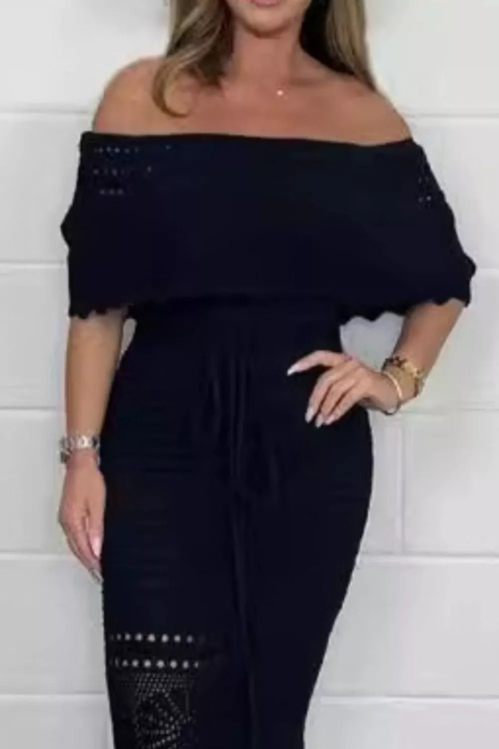 Crochet Off-Shoulder Maxi Dress - Lara Moda