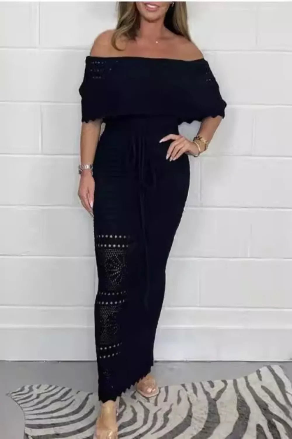 Crochet Off-Shoulder Maxi Dress - Lara Moda