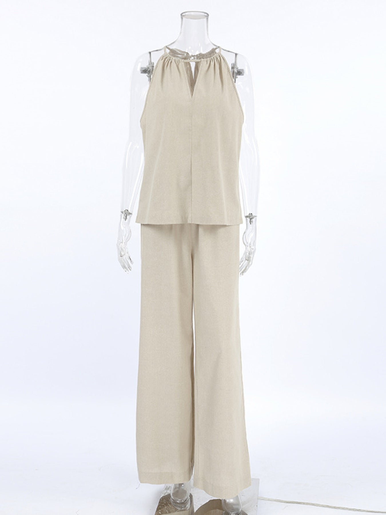 Cutout Tank and Wide Leg Pants Set - Lara Moda