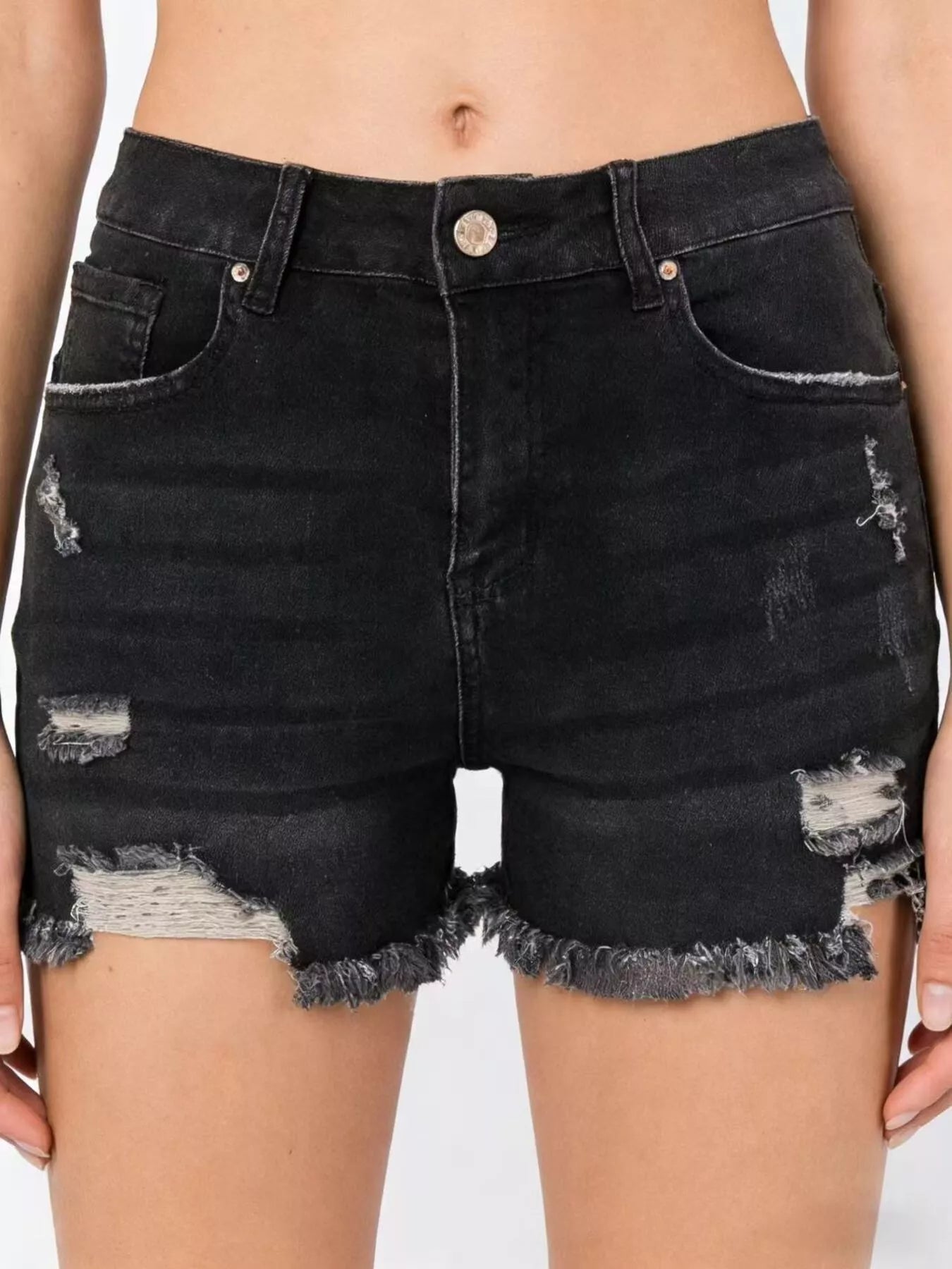 Distressed Frayed Hem Denim Shorts - Lara Moda