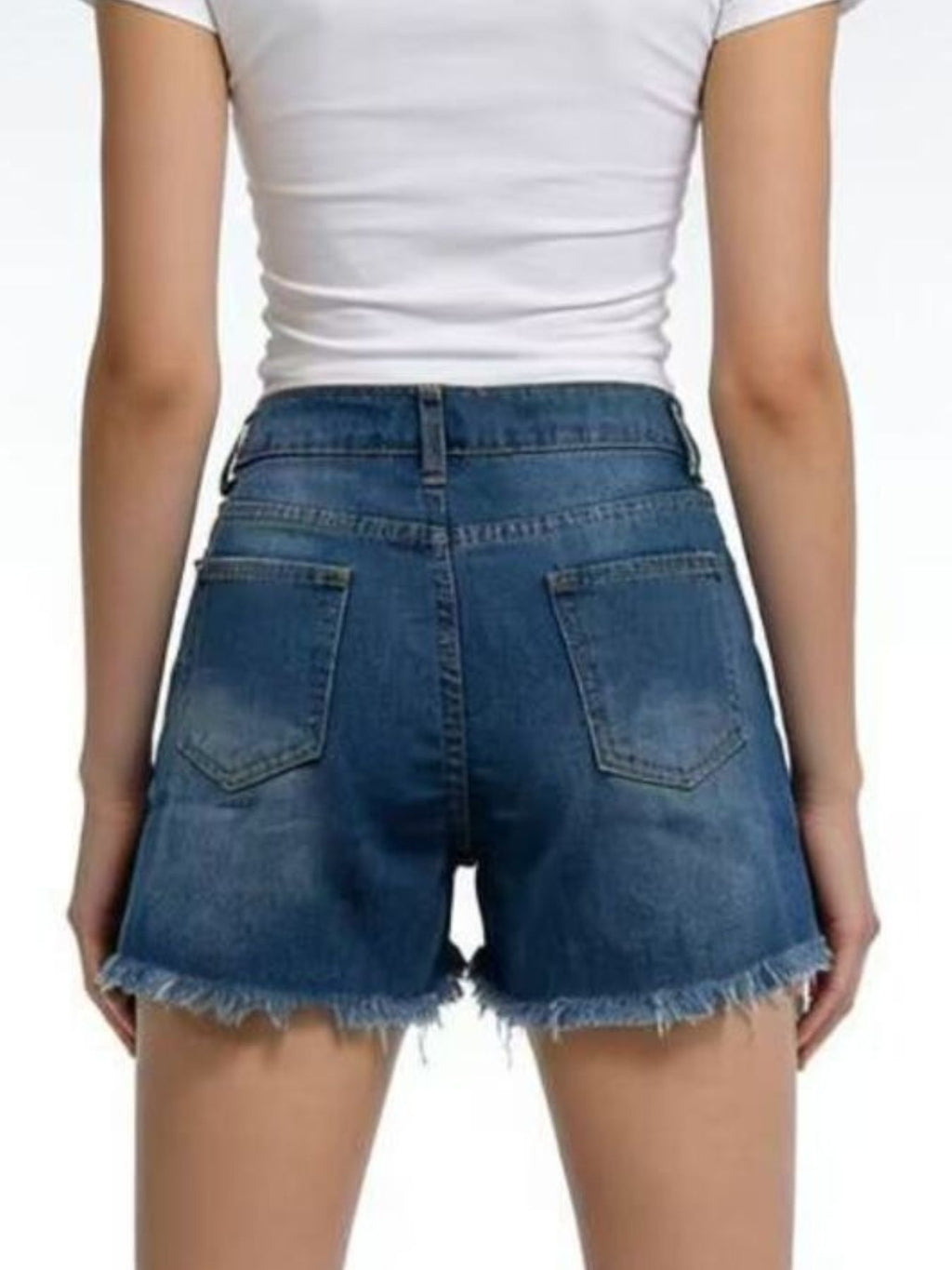 Distressed Frayed Hem Denim Shorts - Lara Moda