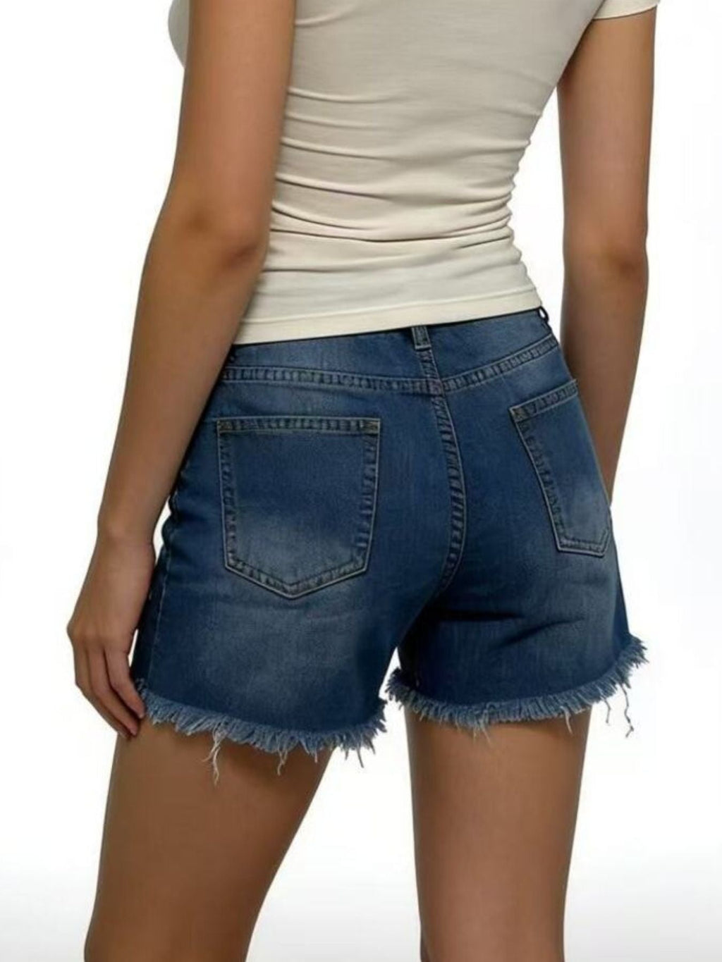 Distressed Frayed Hem Denim Shorts - Lara Moda