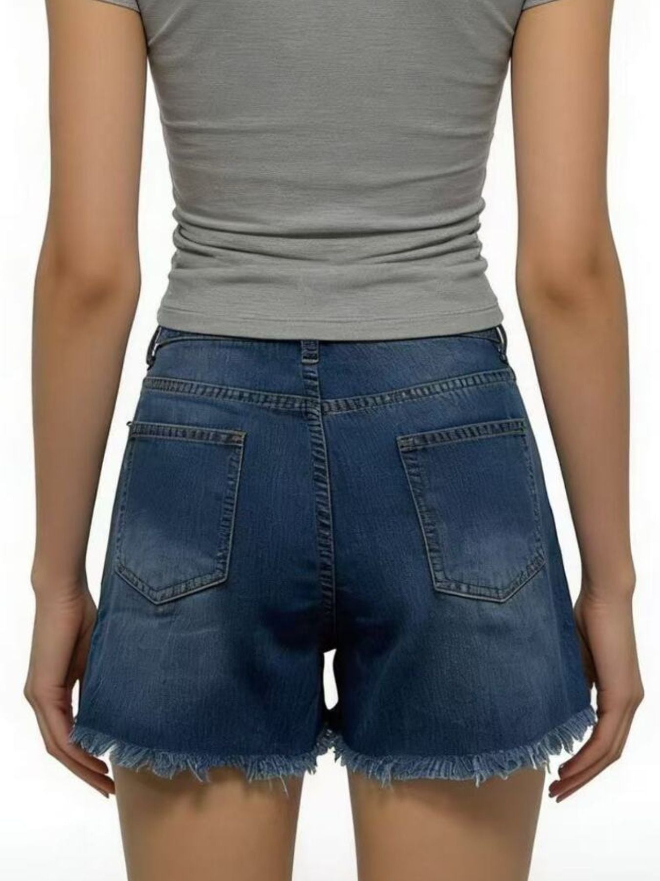 Distressed Frayed Hem Denim Shorts - Lara Moda