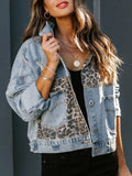 Distressed Leopard Drop Shoulder Denim Jacket - Lara Moda