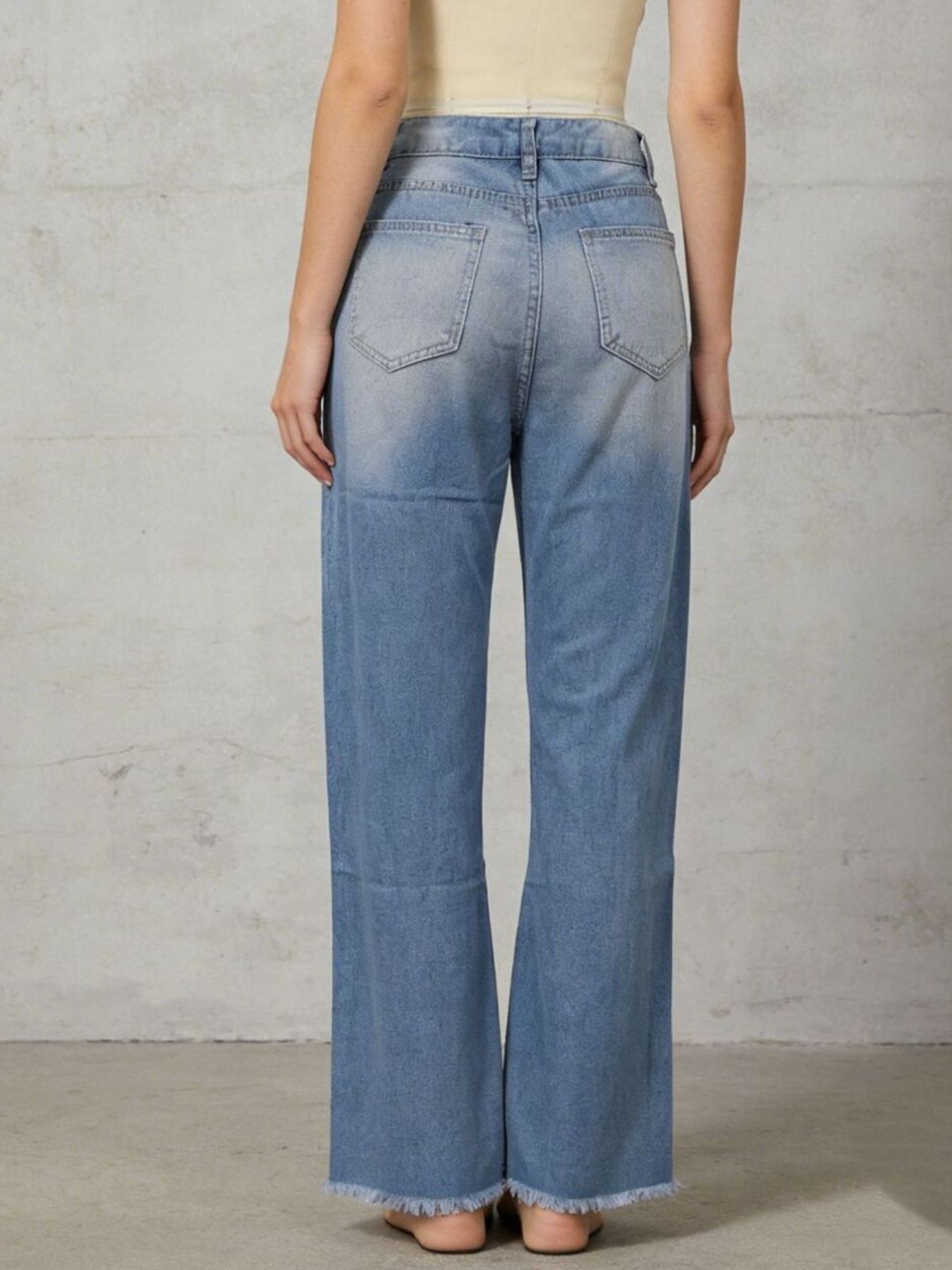 Distressed Raw Hem Bootcut Jeans - Lara Moda