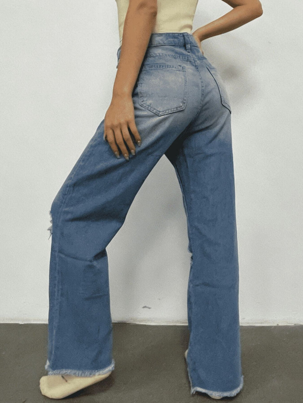 Distressed Raw Hem Bootcut Jeans - Lara Moda