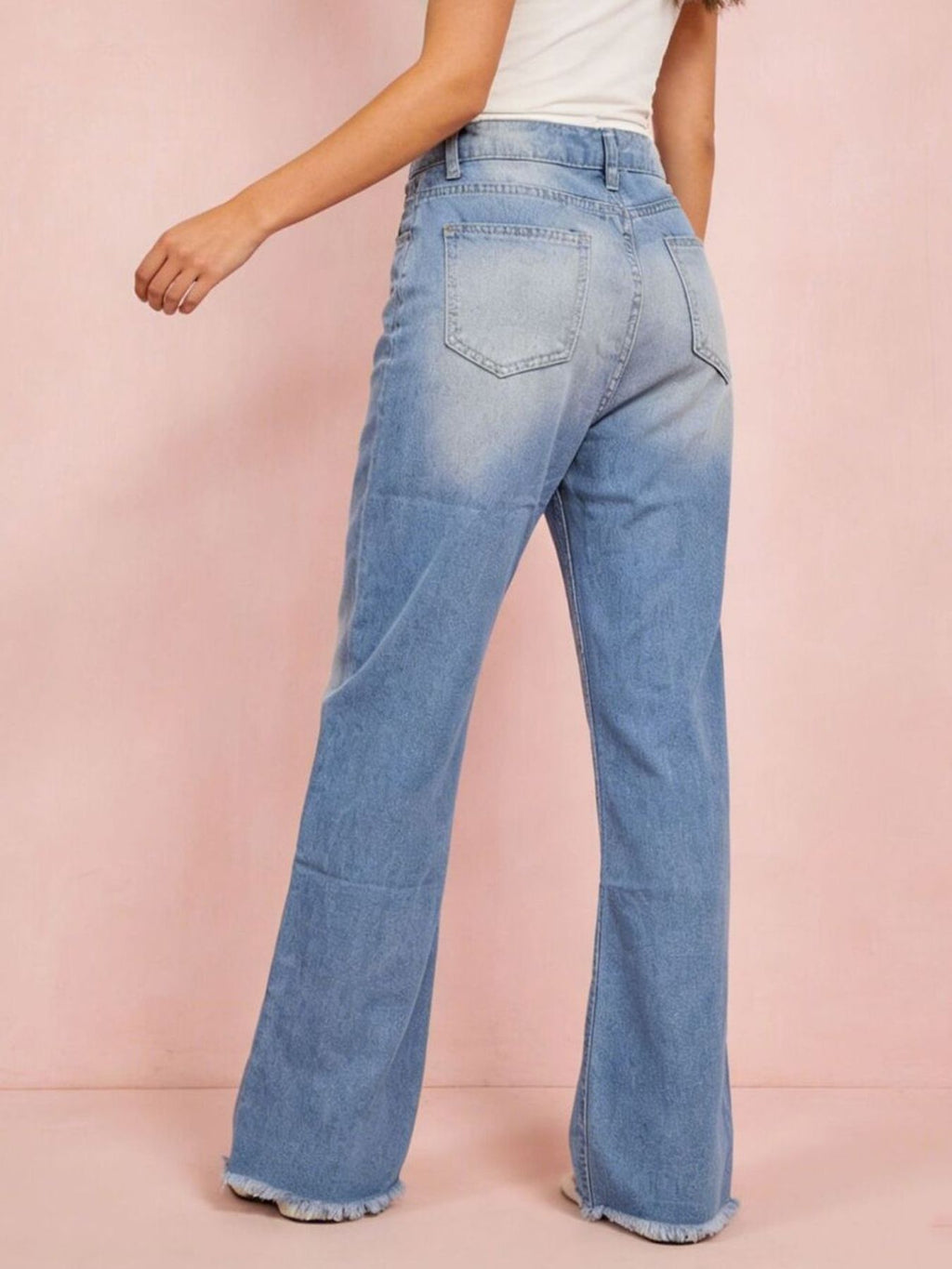 Distressed Raw Hem Bootcut Jeans - Lara Moda
