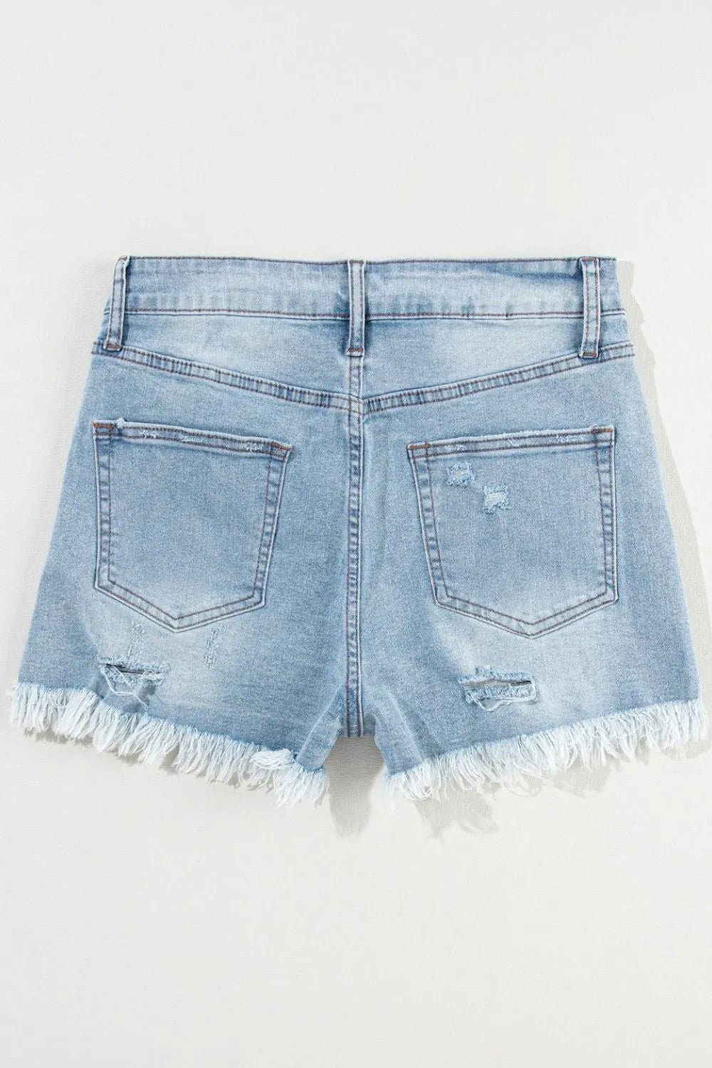 Distressed Raw Hem High Waist Denim Shorts - Lara Moda