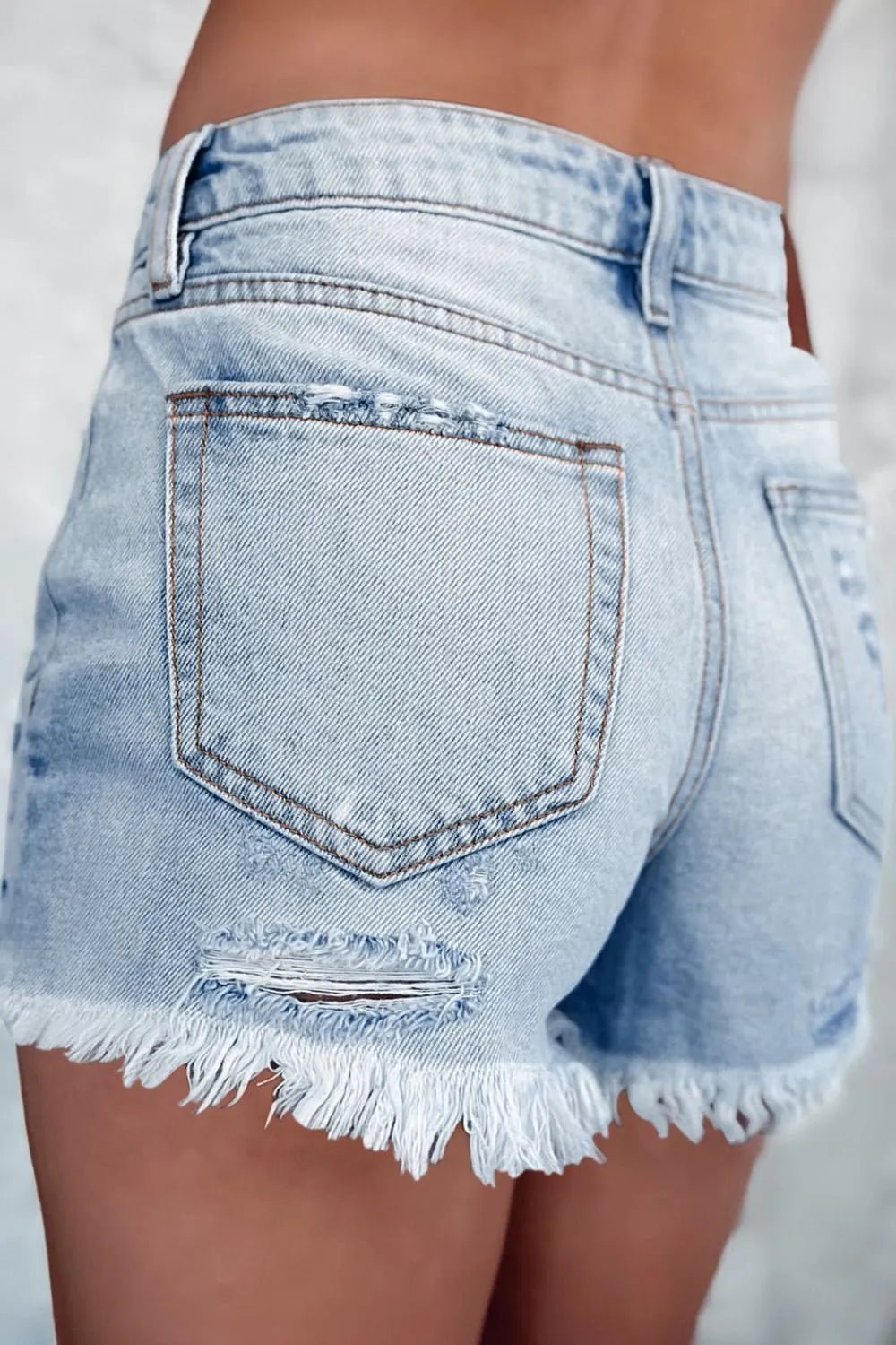 Distressed Raw Hem High Waist Denim Shorts - Lara Moda