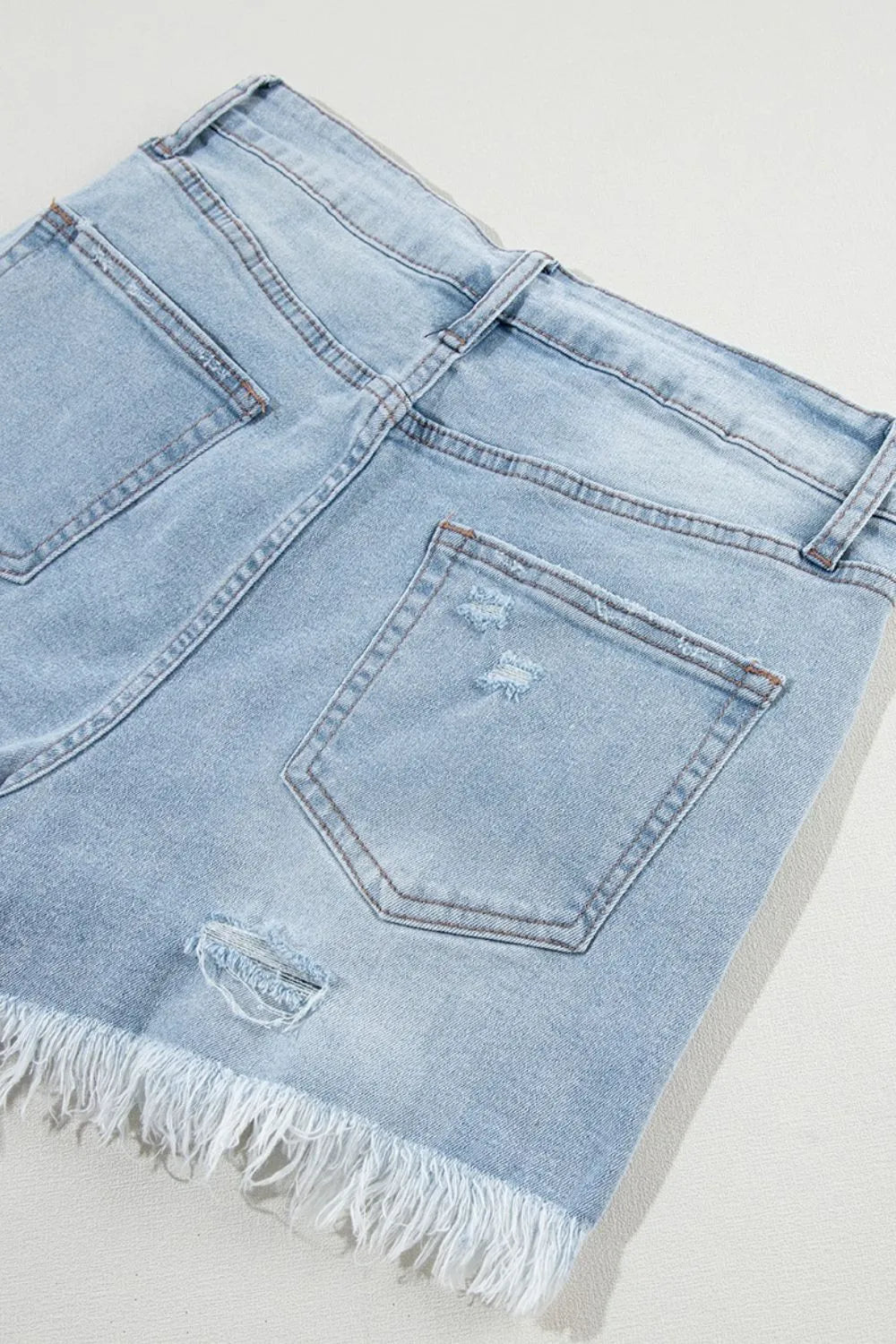 Distressed Raw Hem High Waist Denim Shorts - Lara Moda