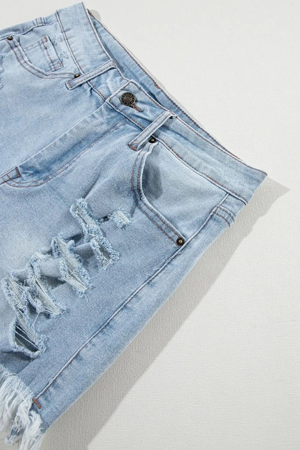 Distressed Raw Hem High Waist Denim Shorts - Lara Moda