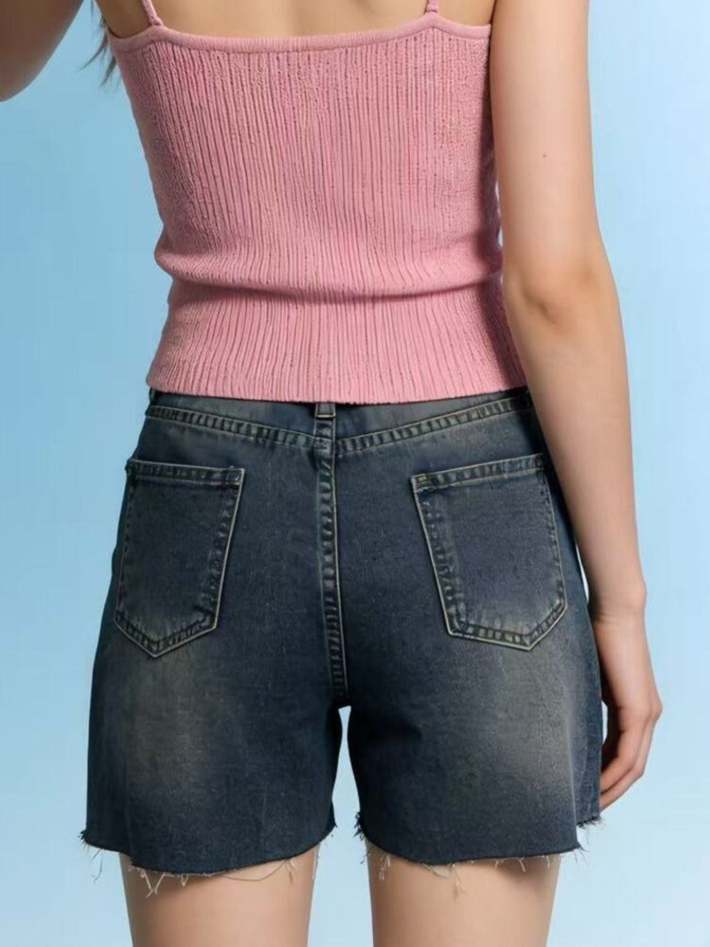 Distressed Slit Denim Shorts - Lara Moda